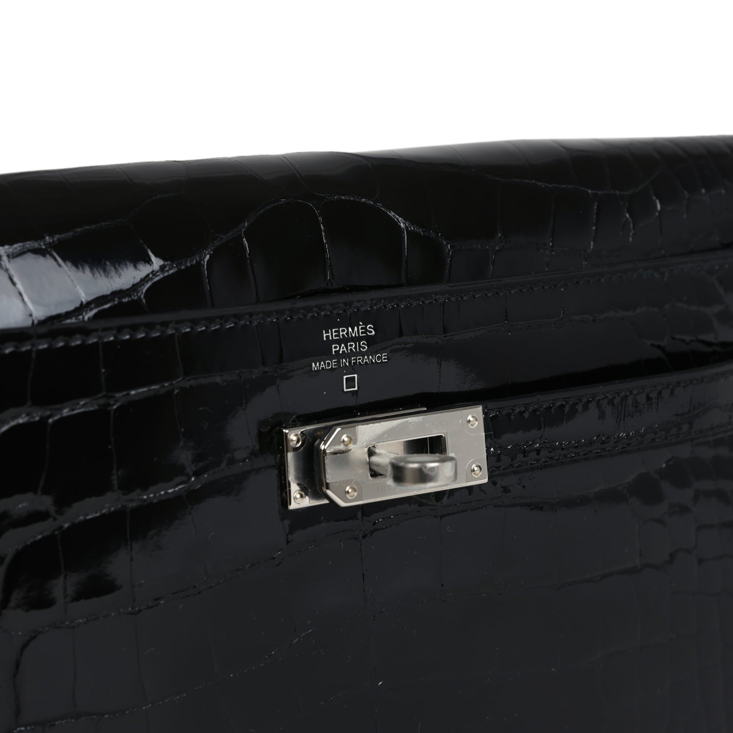 Hermes Kelly Wallet To Go Black Shiny Alligator Palladium Hardware