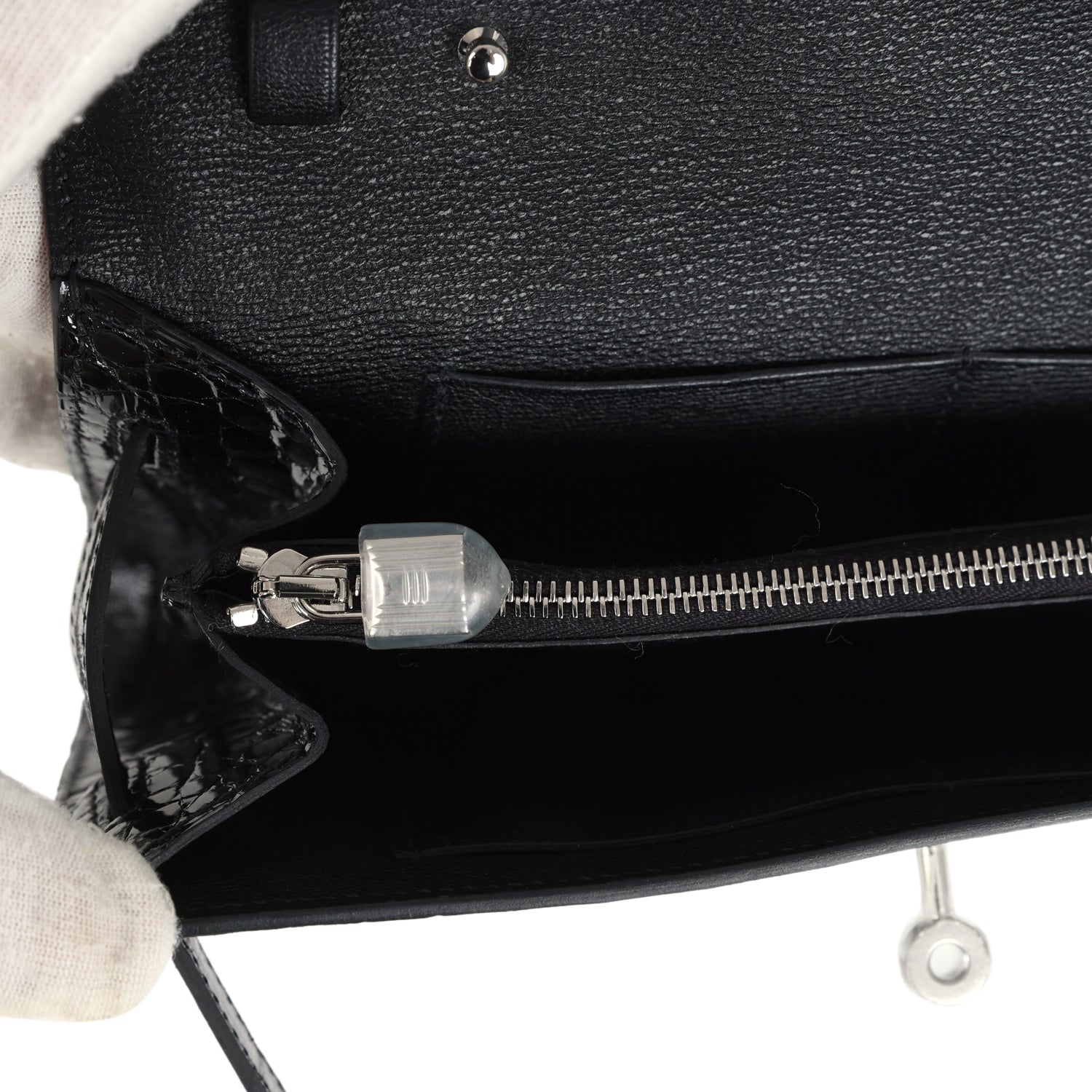 Hermes Kelly Wallet To Go Black Shiny Alligator Palladium Hardware