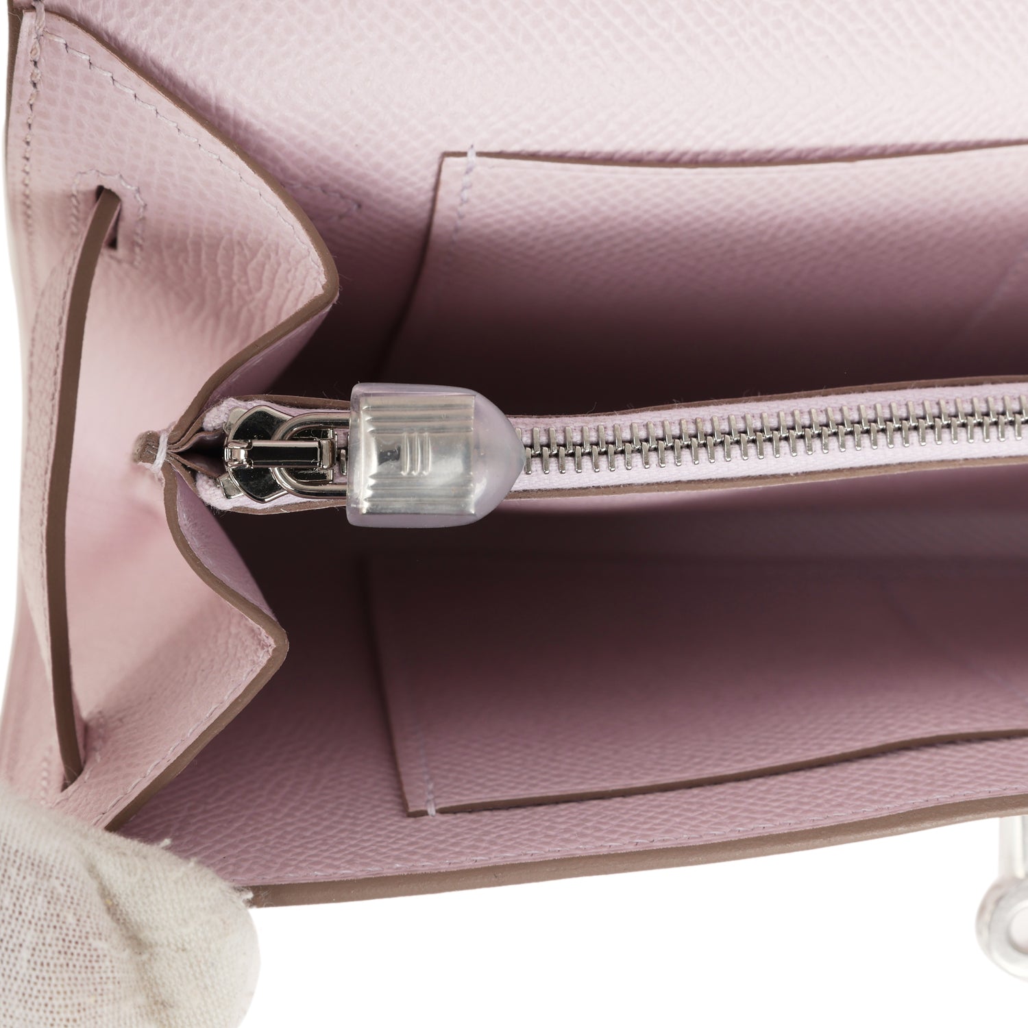 Hermes Kelly Wallet To Go Mauve Pale Epsom Palladium Hardware
