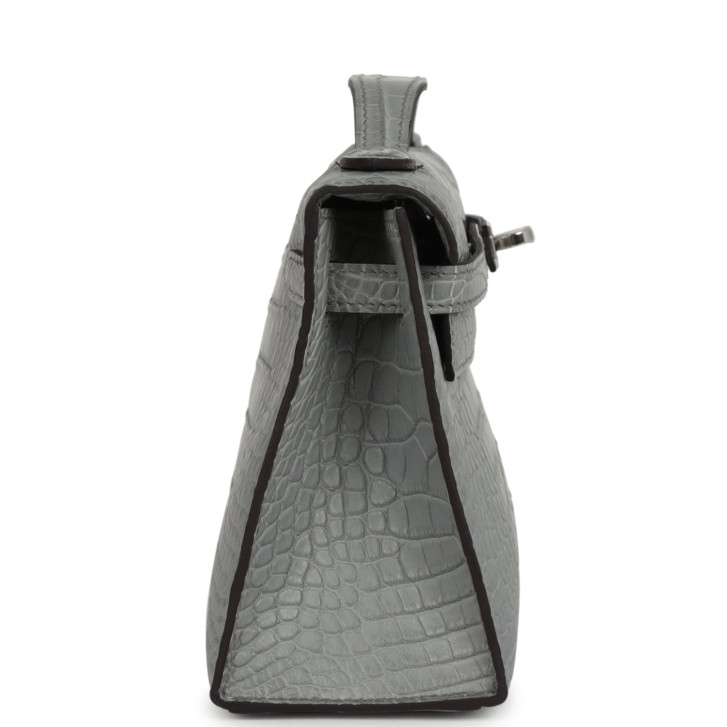 Hermes Kelly Pochette Gris Ciment Matte Alligator Palladium Hardware
