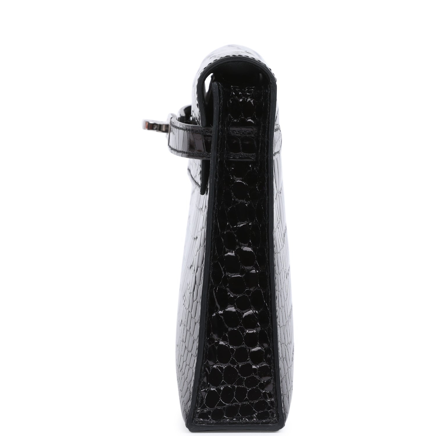 Hermes Kelly Elan Black Shiny Porosus Crocodile Palladium Hardware