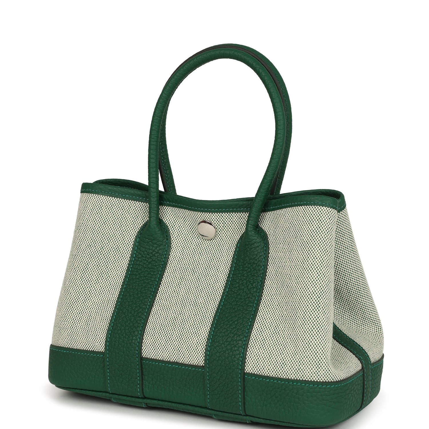 Hermes Garden Party Neo 23 Vert Moyen-Ecru Toile H Canvas and Vert Moyen Negonda Palladium Hardware