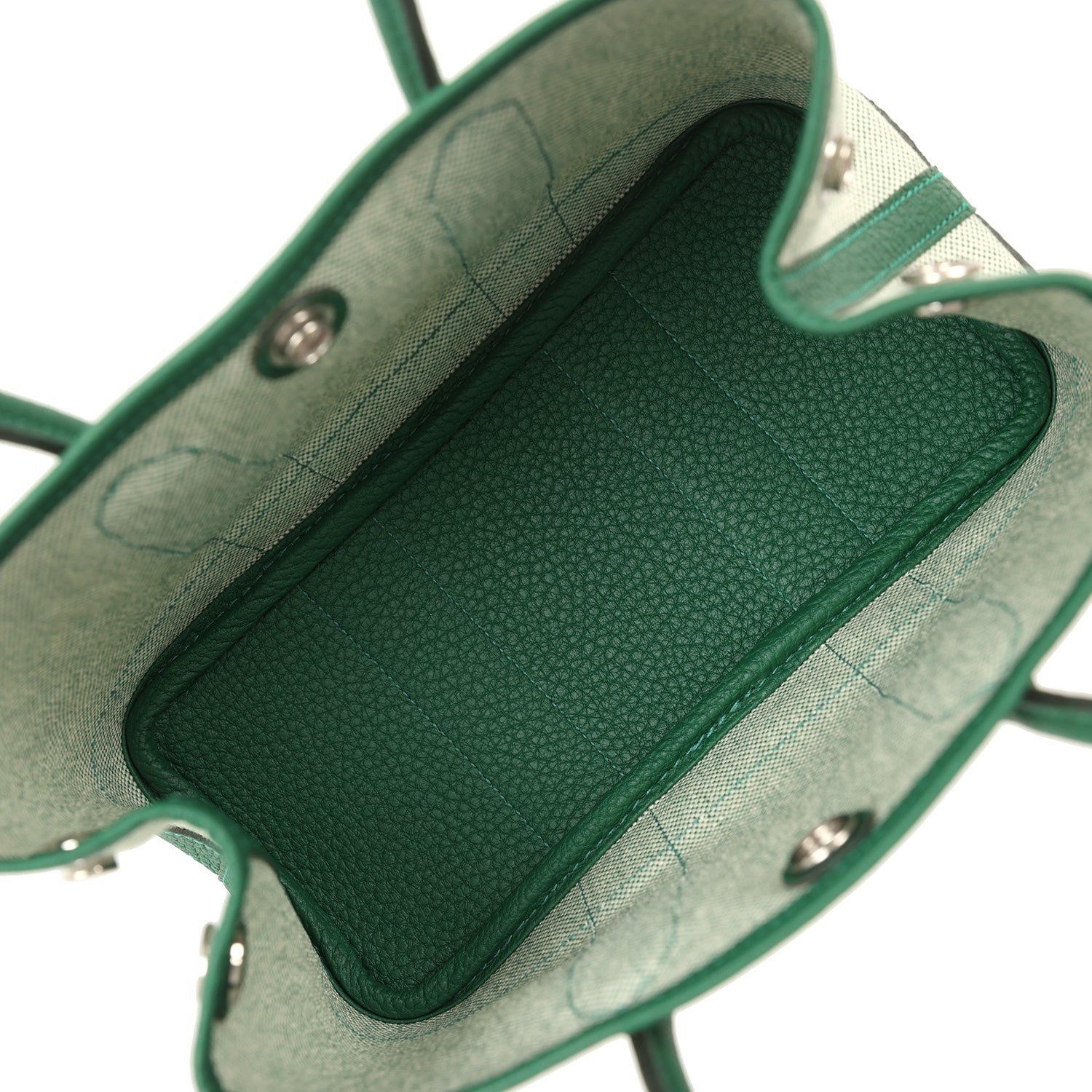 Hermes Garden Party Neo 23 Vert Moyen-Ecru Toile H Canvas and Vert Moyen Negonda Palladium Hardware