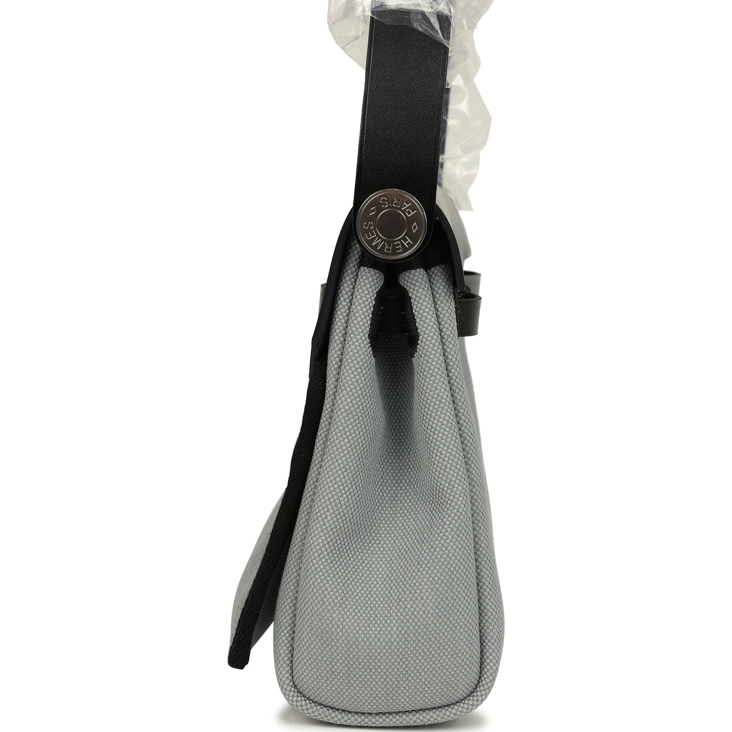 Hermes Herbag Zip 20 Mini Gris Pantin Toile Militaire Canvas and Black Vache Hunter Palladium Hardware