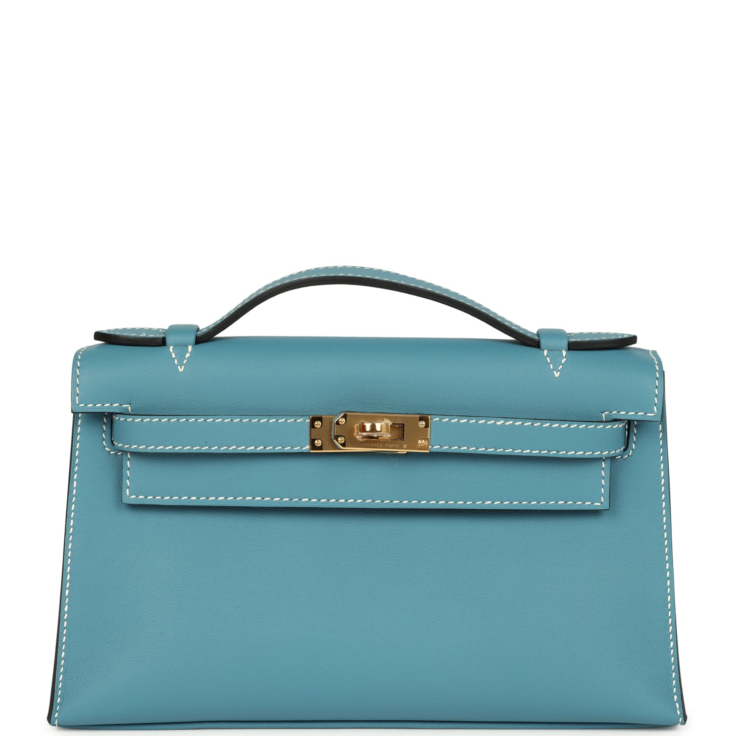 Hermes Kelly Pochette Blue Jean Swift Gold Hardware