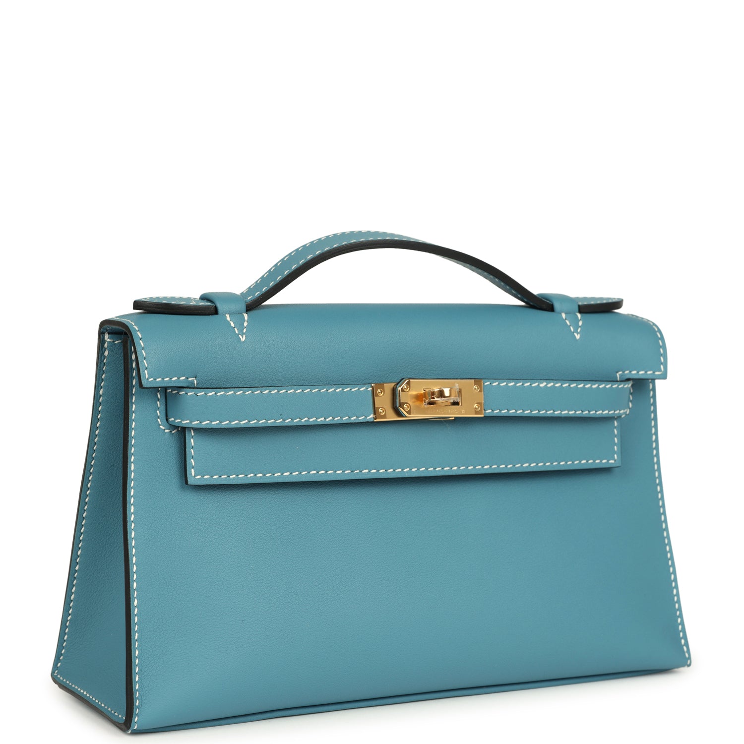 Hermes Kelly Pochette Blue Jean Swift Gold Hardware