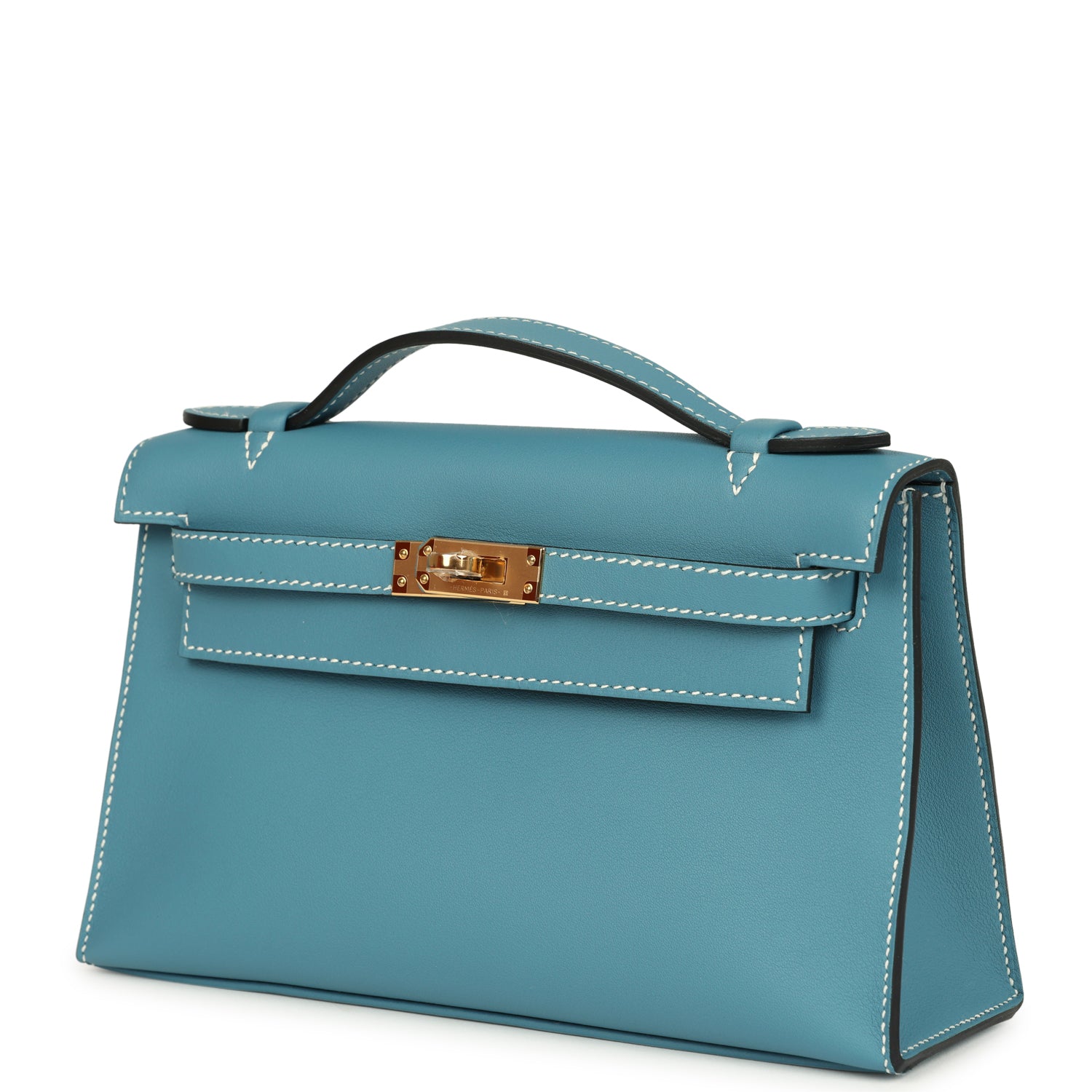 Hermes Kelly Pochette Blue Jean Swift Gold Hardware