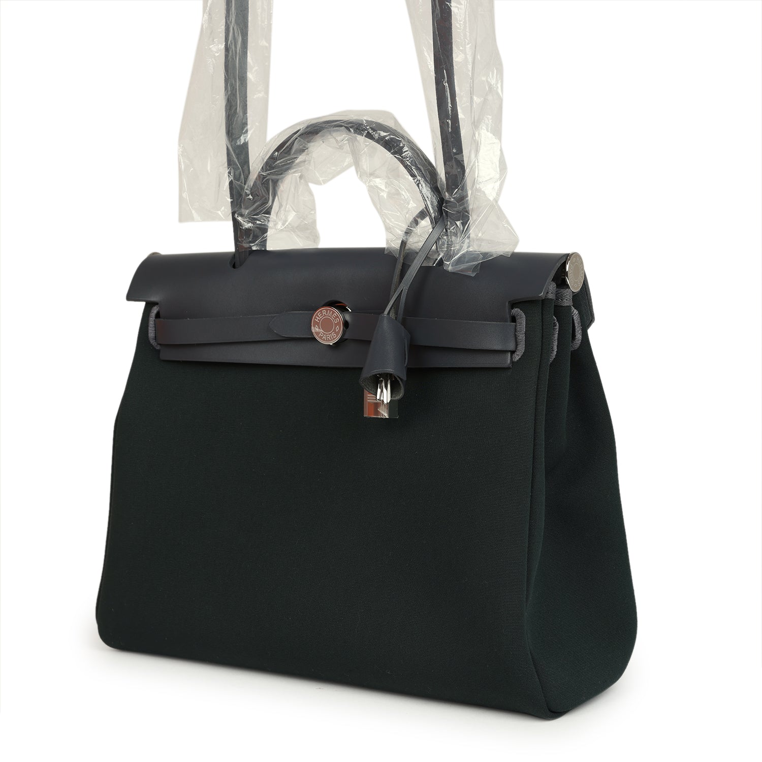 Hermes Herbag Zip PM 31 Vert Cypres Officier Canvas and Ardoise Vache Hunter Palladium Hardware