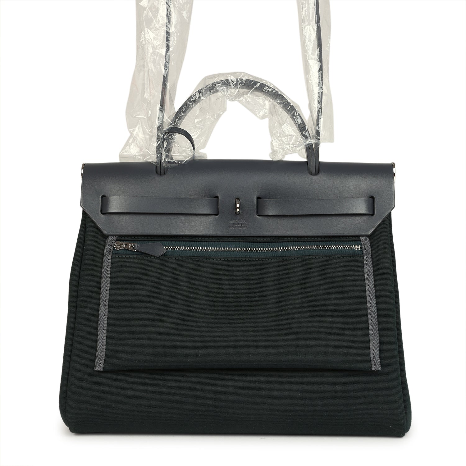 Hermes Herbag Zip PM 31 Vert Cypres Officier Canvas and Ardoise Vache Hunter Palladium Hardware