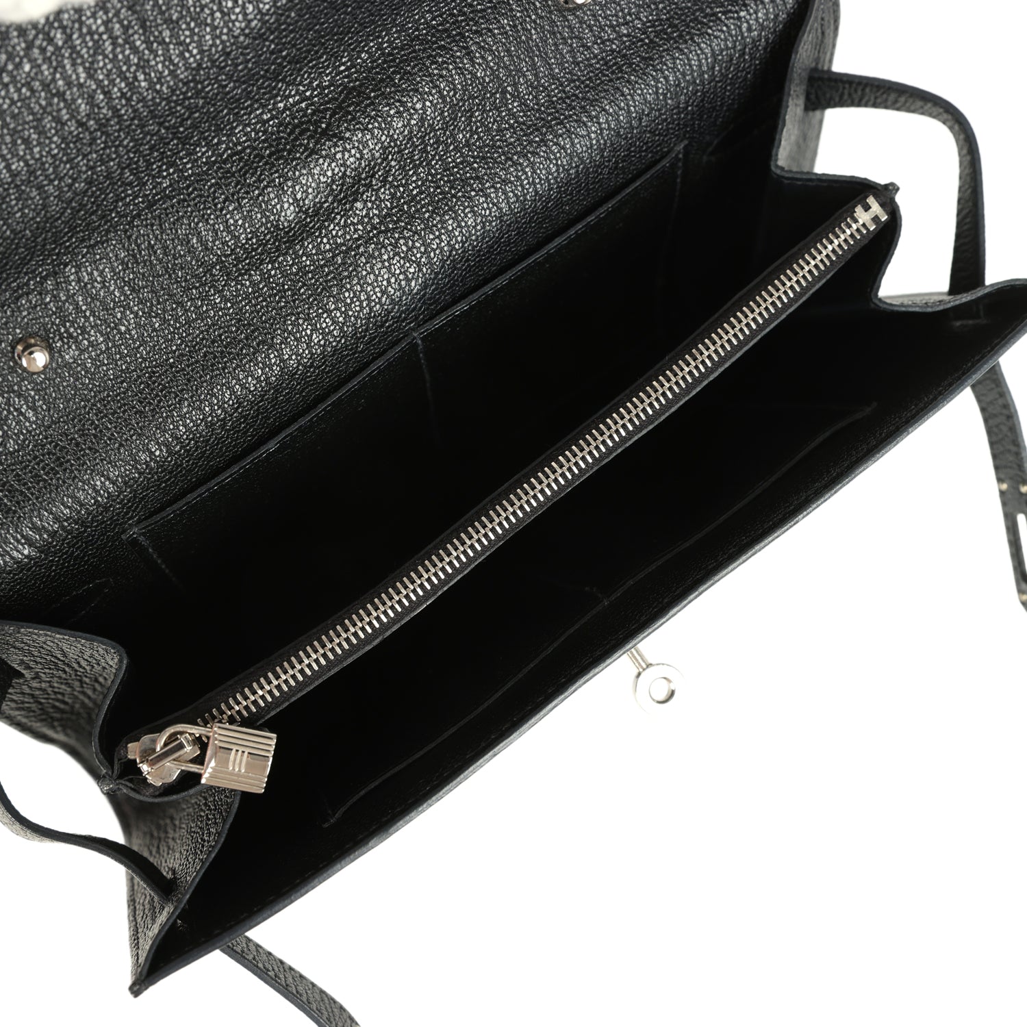 Pre-owned Hermes Kelly Wallet To Go Black Chevre Mysore Palladium Hardware