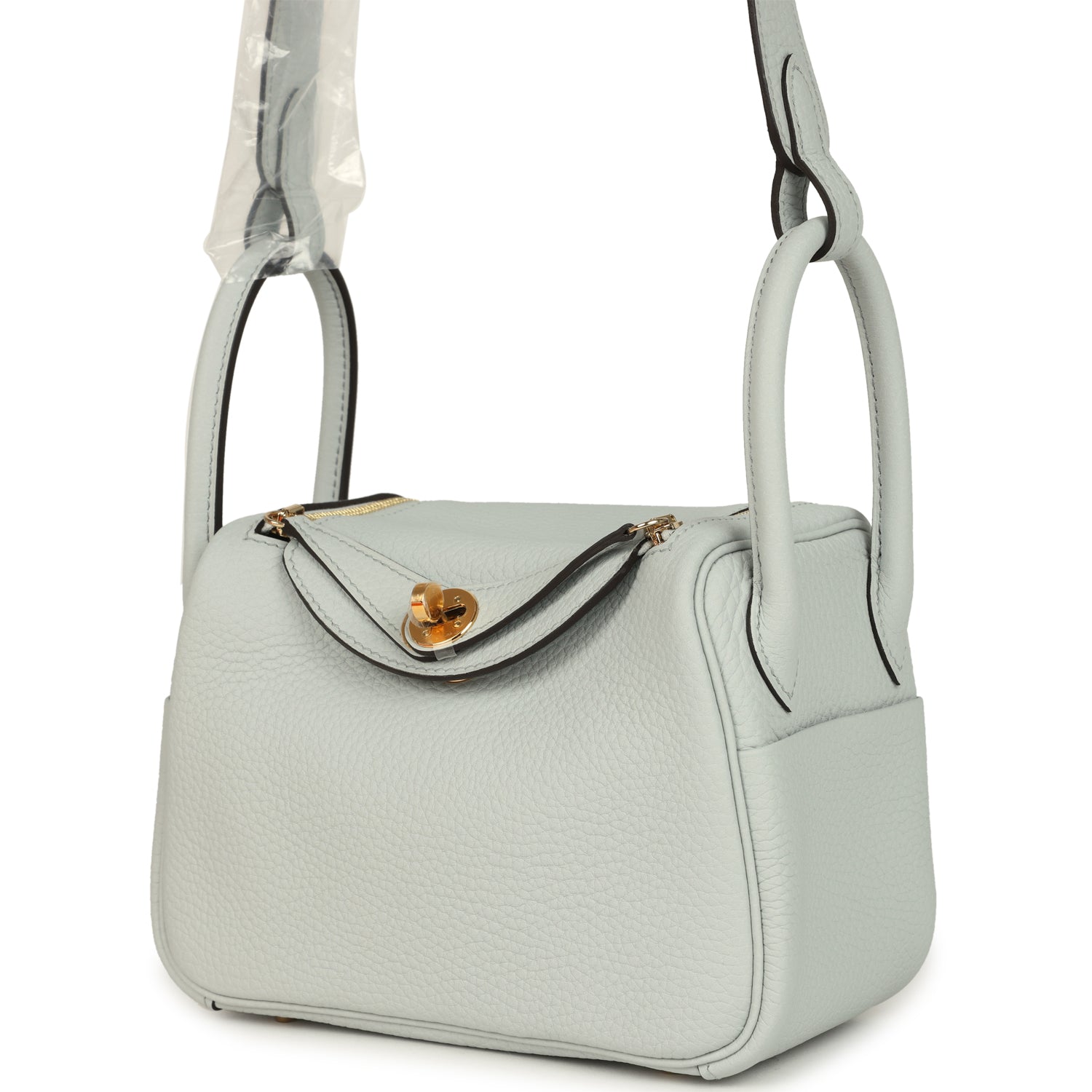 Hermes Mini Lindy Bleu Pale Clemence Gold Hardware