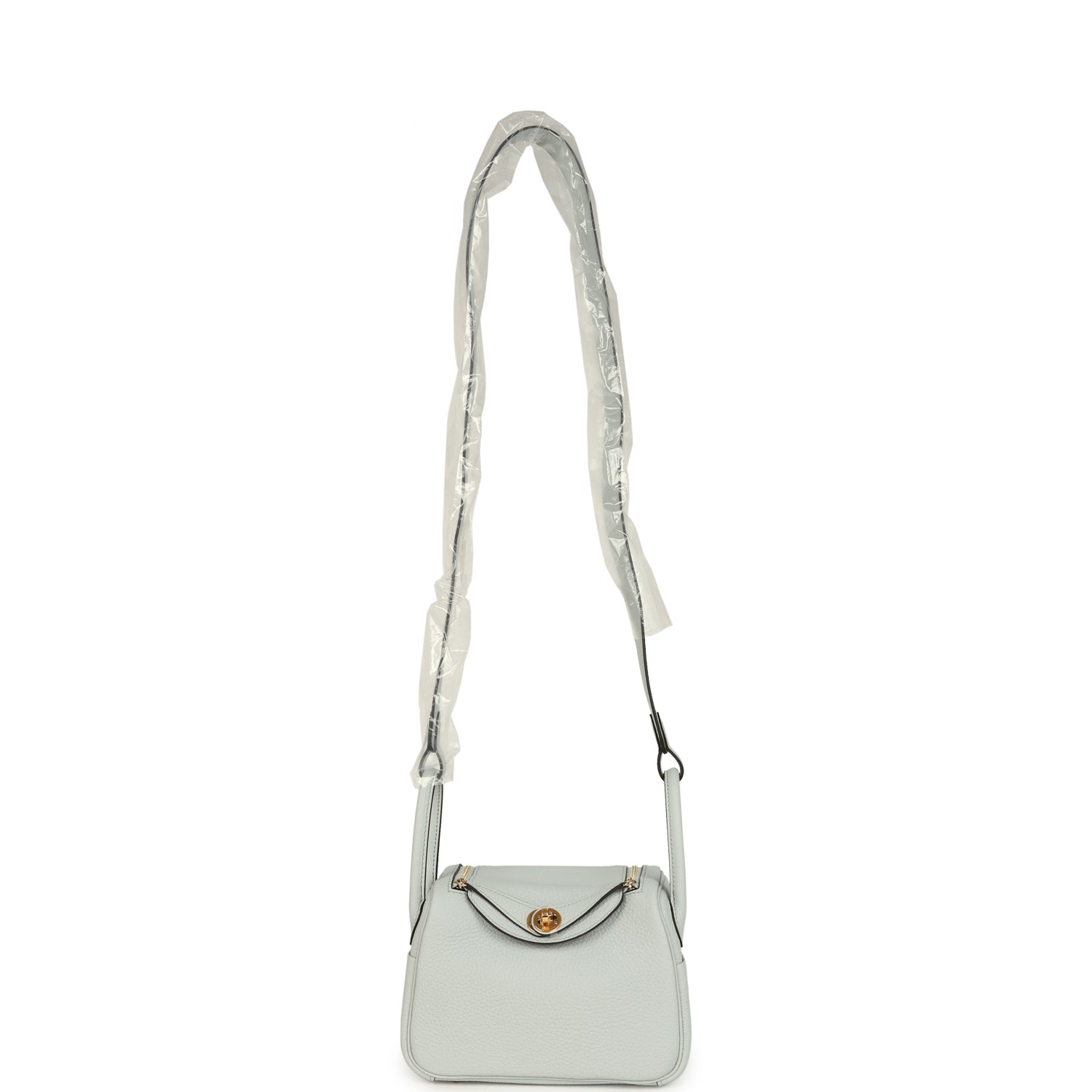 Hermes Mini Lindy Bleu Pale Clemence Gold Hardware