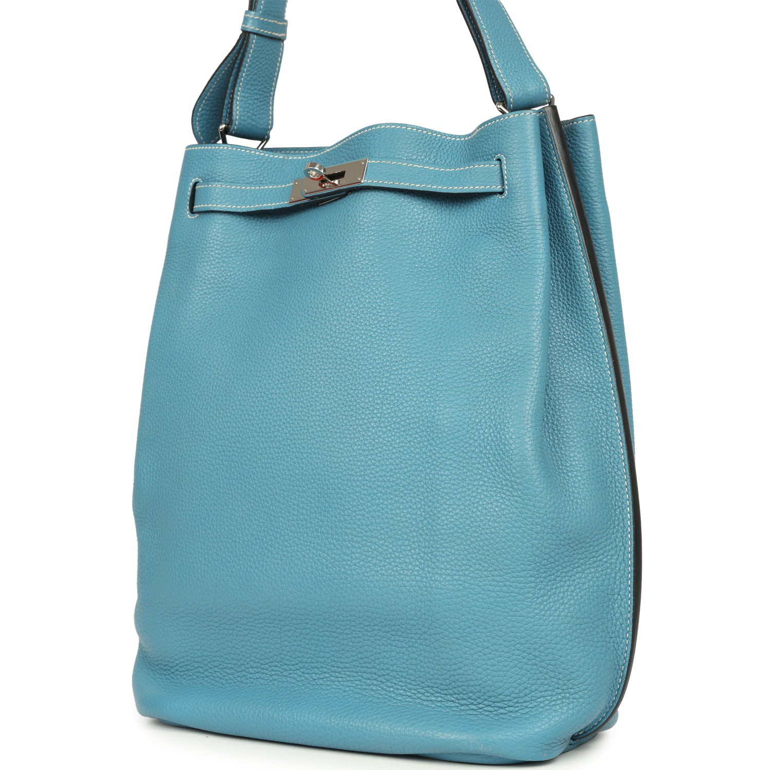 Pre-owned Hermes So Kelly 22 Blue Jean Togo Palladium Hardware