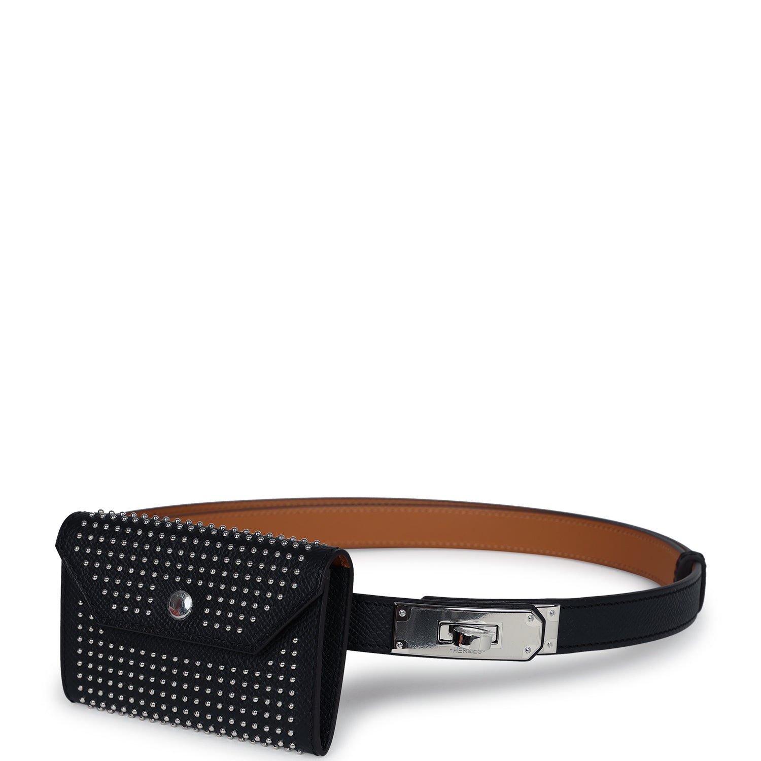 Hermes Kelly Pocket 18 Studded Belt Black Epsom Palladium Hardware