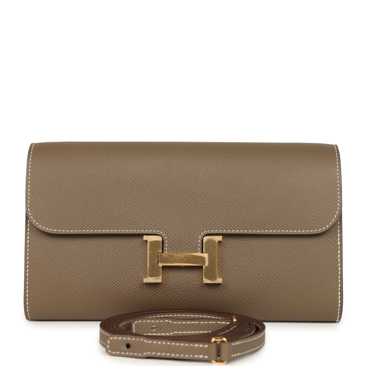 Pre-owned Hermes Constance Wallet To Go Etoupe Epsom Gold Hardware
