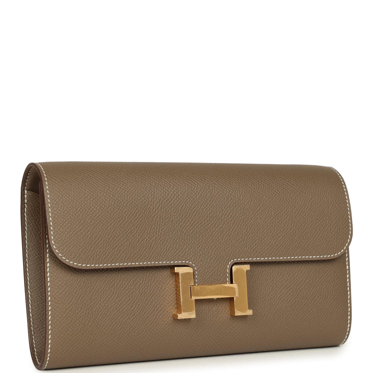 Pre-owned Hermes Constance Wallet To Go Etoupe Epsom Gold Hardware