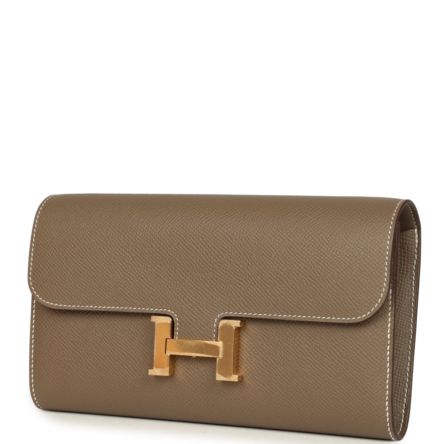 Pre-owned Hermes Constance Wallet To Go Etoupe Epsom Gold Hardware