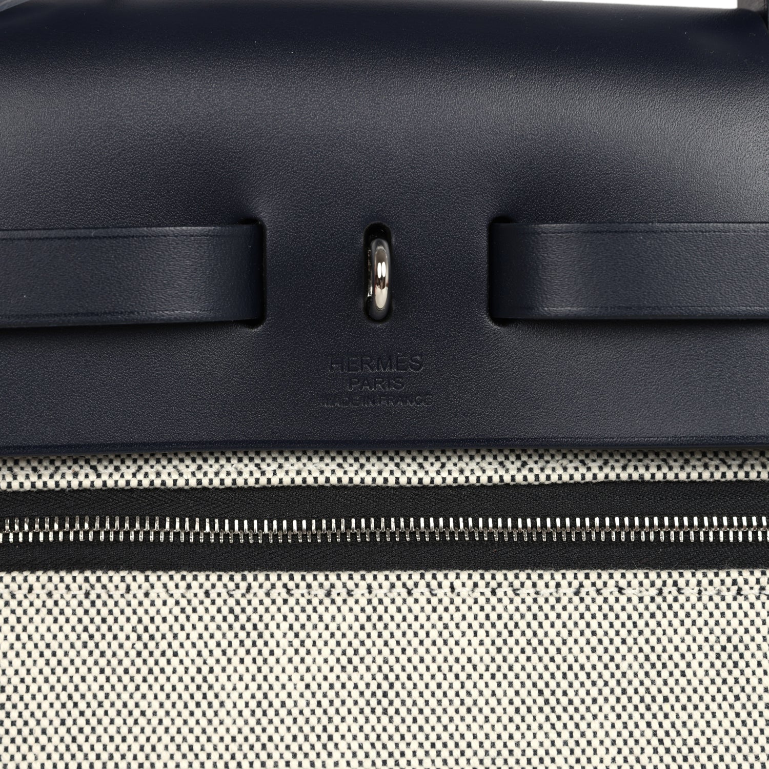 Hermes Herbag Zip PM 31 Black Toile H Berline and Bleu Indigo Hunter Palladium Hardware