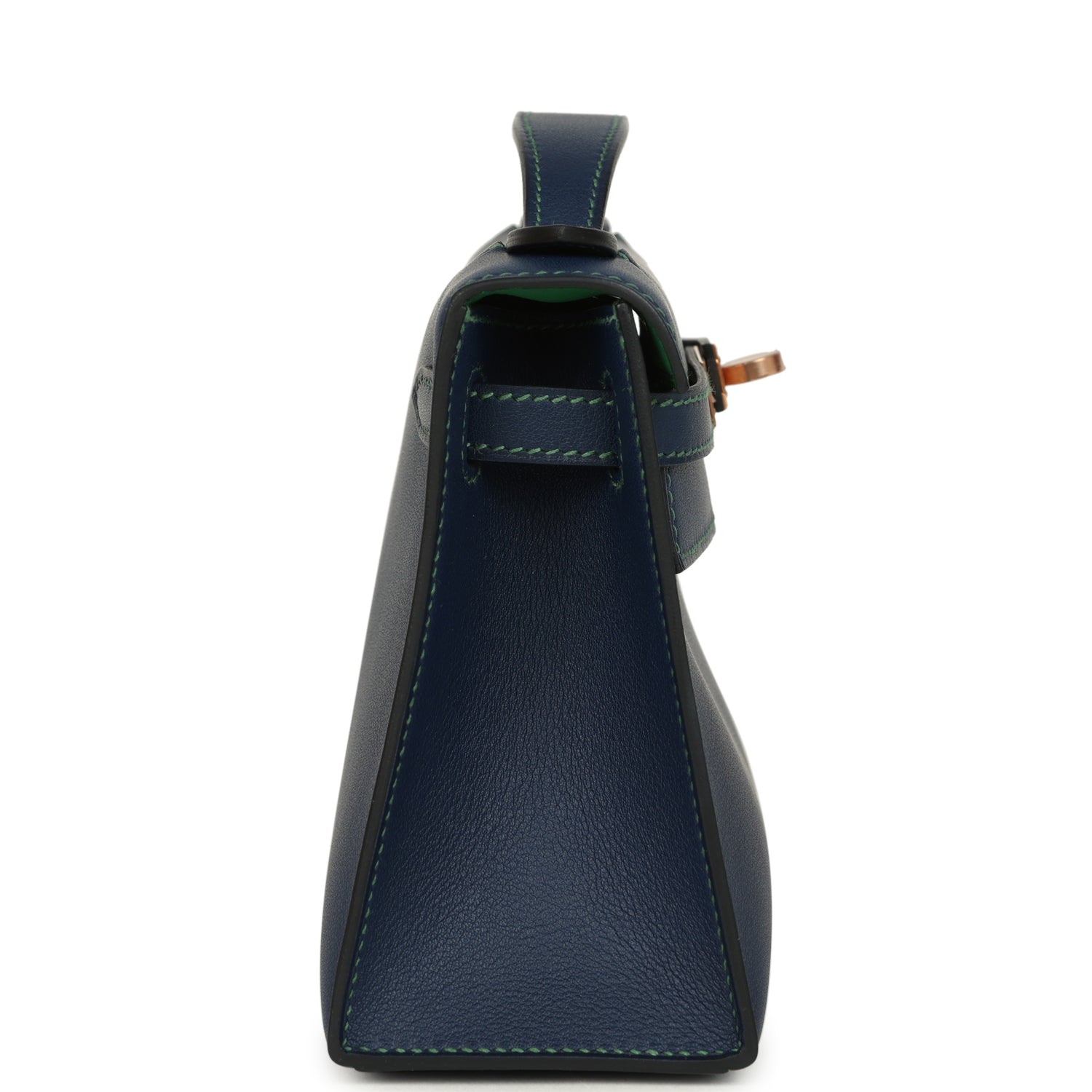 Hermes Special Order (HSS) Kelly Pochette Bleu Navy Verso Swift Rose Gold Hardware
