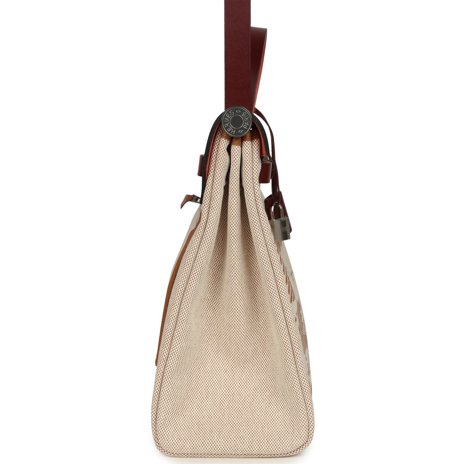 Hermes Special Order (HSS) Herbag Zip PM 31 "Brides de Gala" Rouge H Vache Hunter and Ecru & Beige Toile H Canvas Palladium Hardware