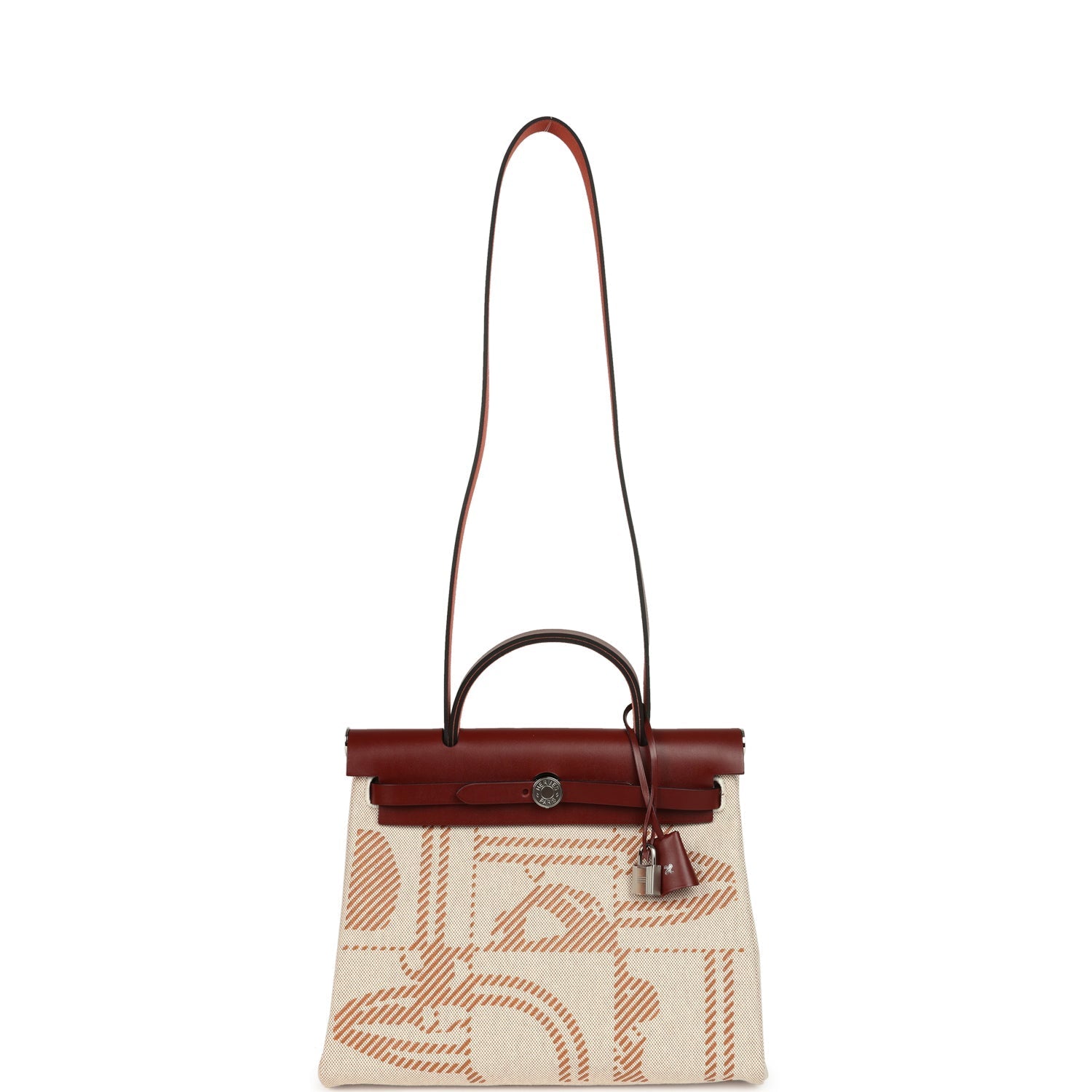 Hermes Special Order (HSS) Herbag Zip PM 31 "Brides de Gala" Rouge H Vache Hunter and Ecru & Beige Toile H Canvas Palladium Hardware