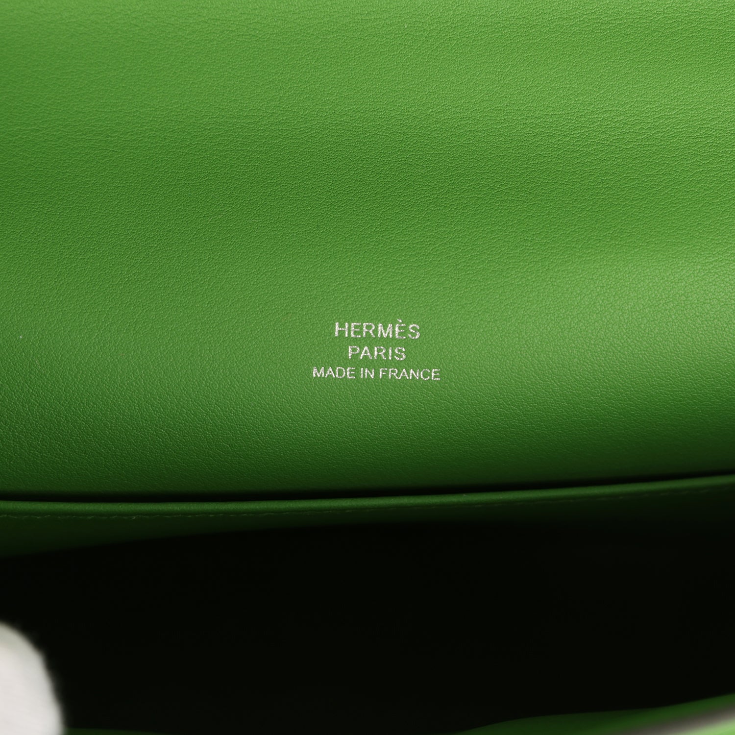 Hermes Kelly Pochette Vert Yucca Swift Palladium Hardware
