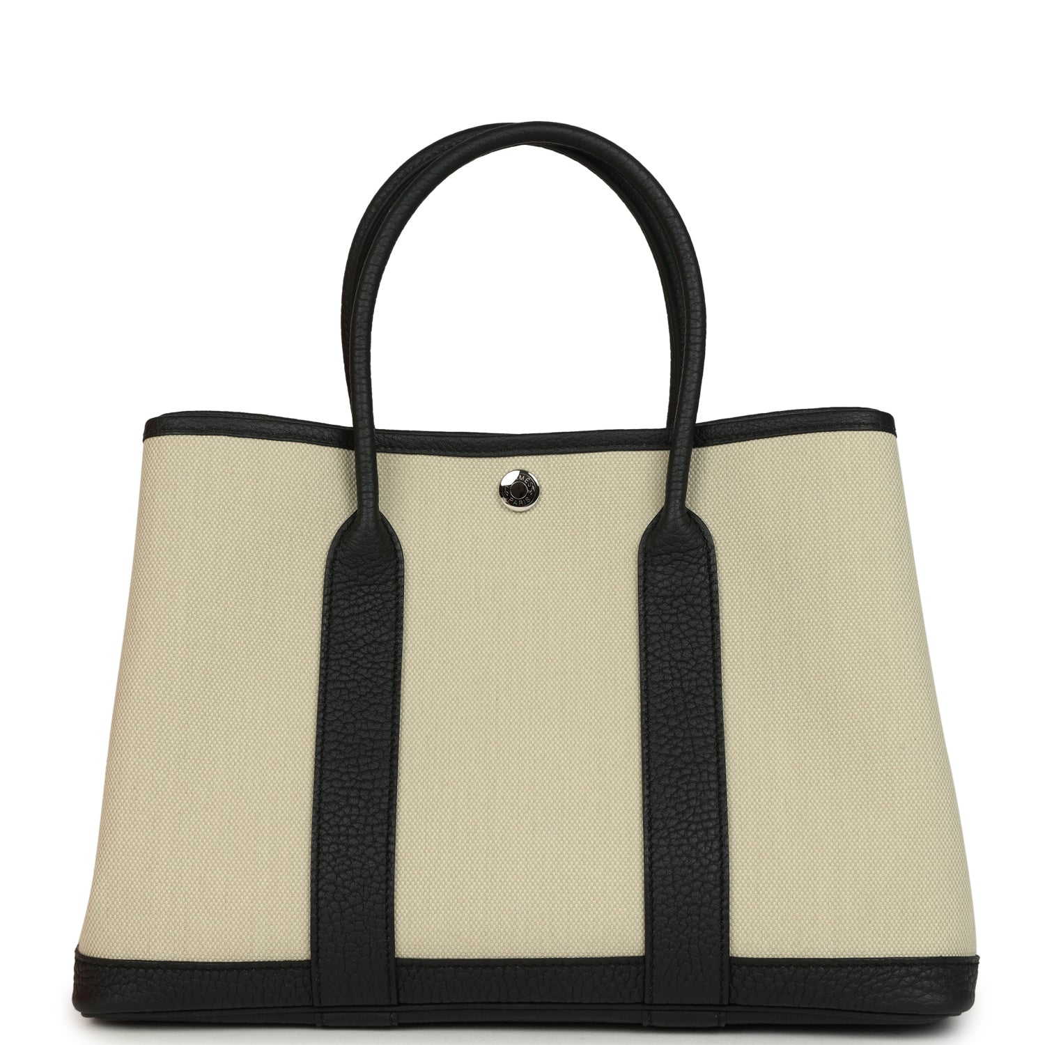Hermes Garden Party 30 Beton Toile Officier Canvas and Black Negonda Palladium Hardware