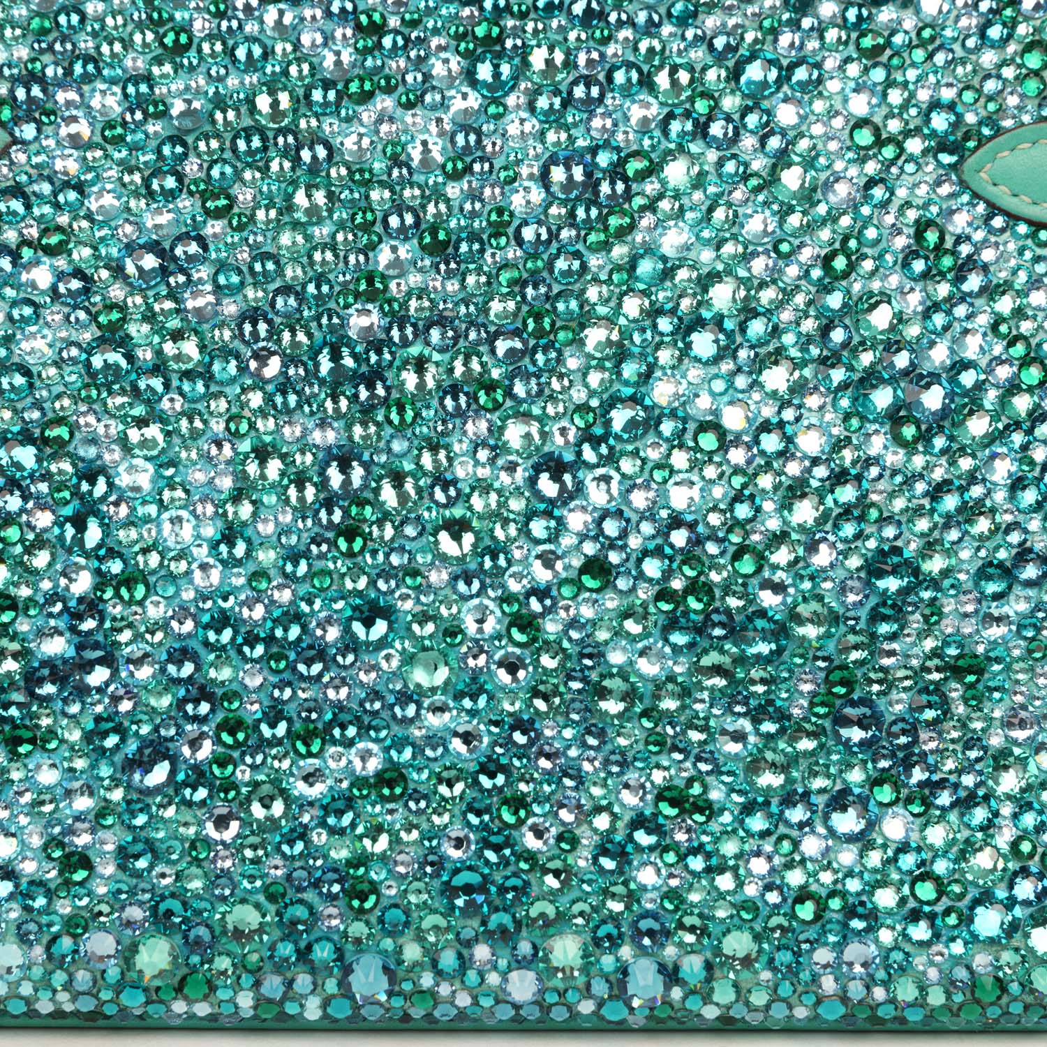 Custom "Aquamarine" Swarovski Crystal Pre-owned Hermes Kelly Pochette Lagon Swift Palladium Hardware