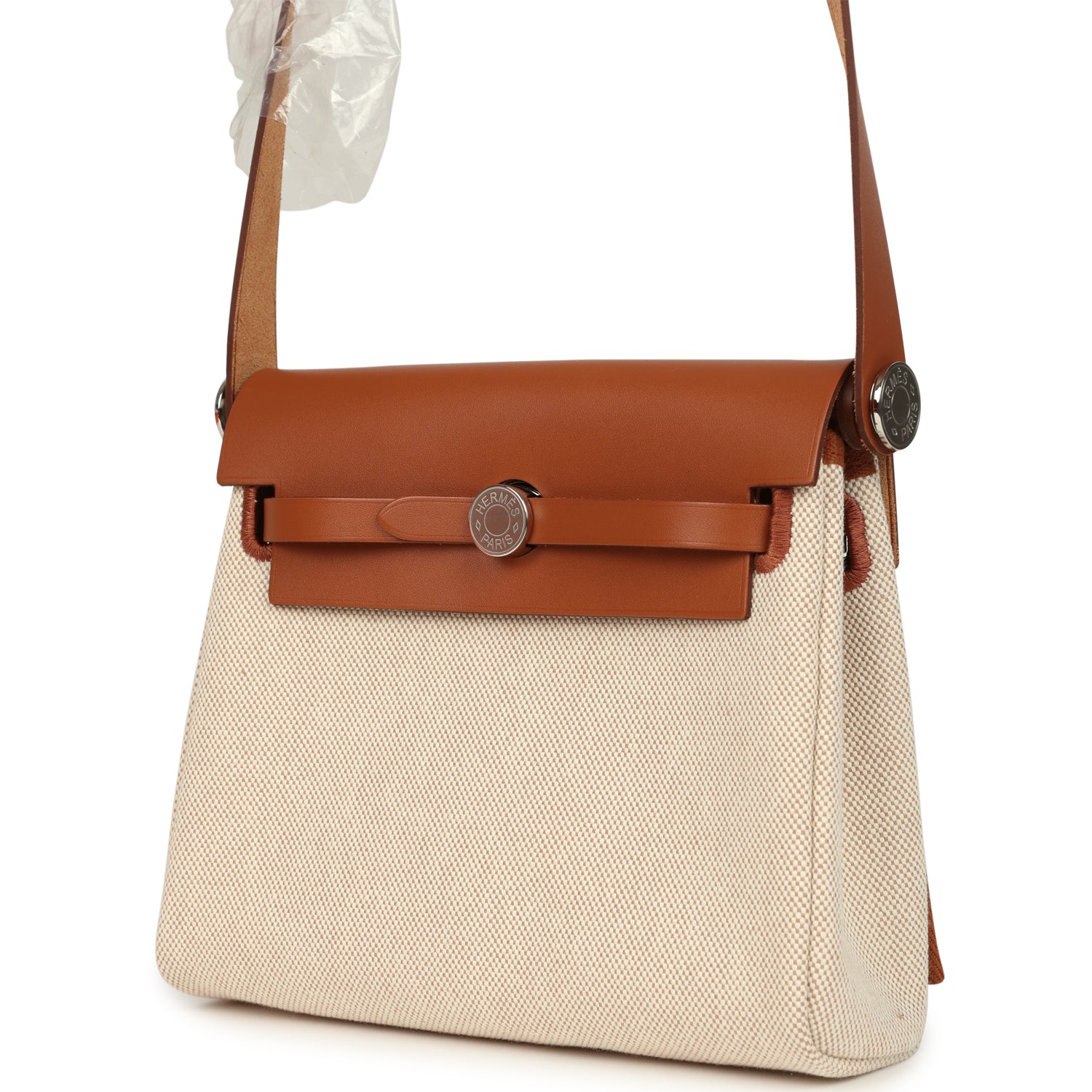 Hermes Herbag Zip 20 Mini Ecru and Beige Toile H Canvas and Fauve Vache Hunter Gold Hardware