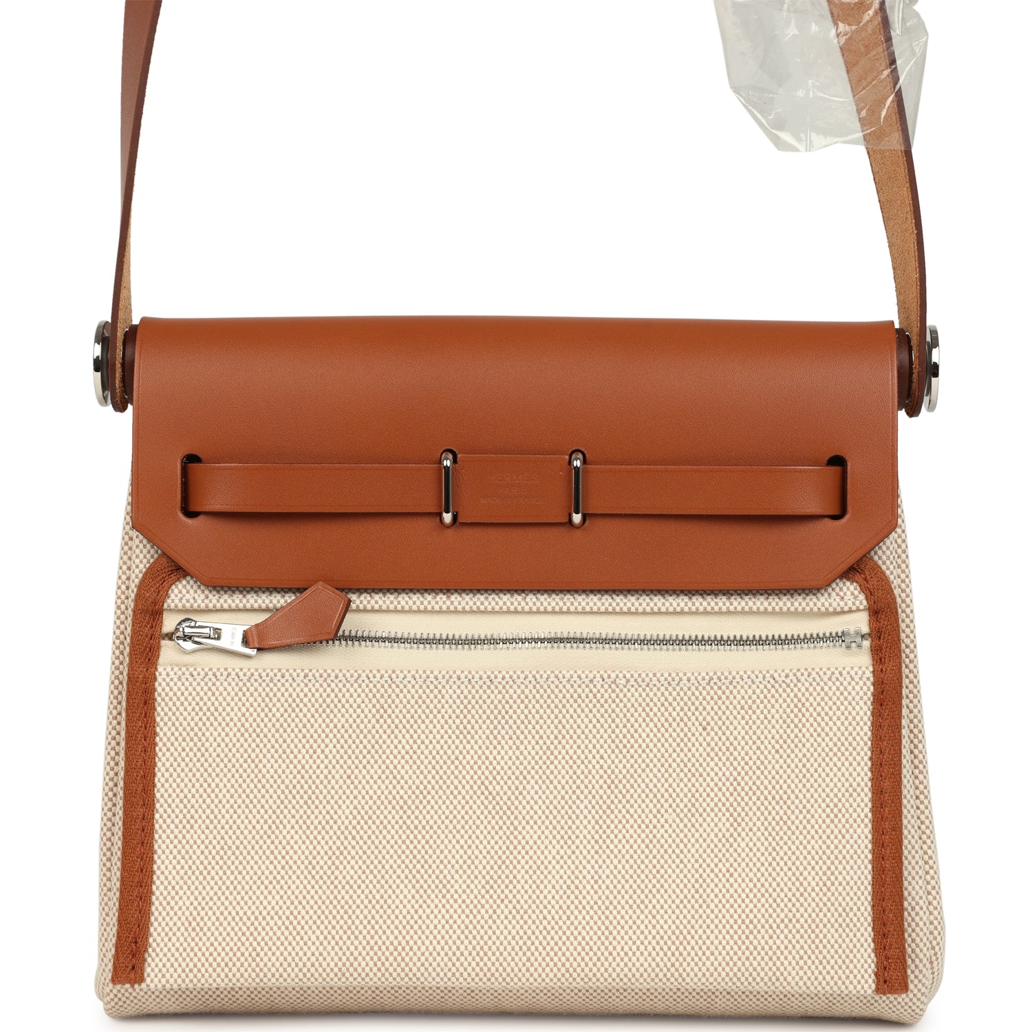 Hermes Herbag Zip 20 Mini Ecru and Beige Toile H Canvas and Fauve Vache Hunter Gold Hardware