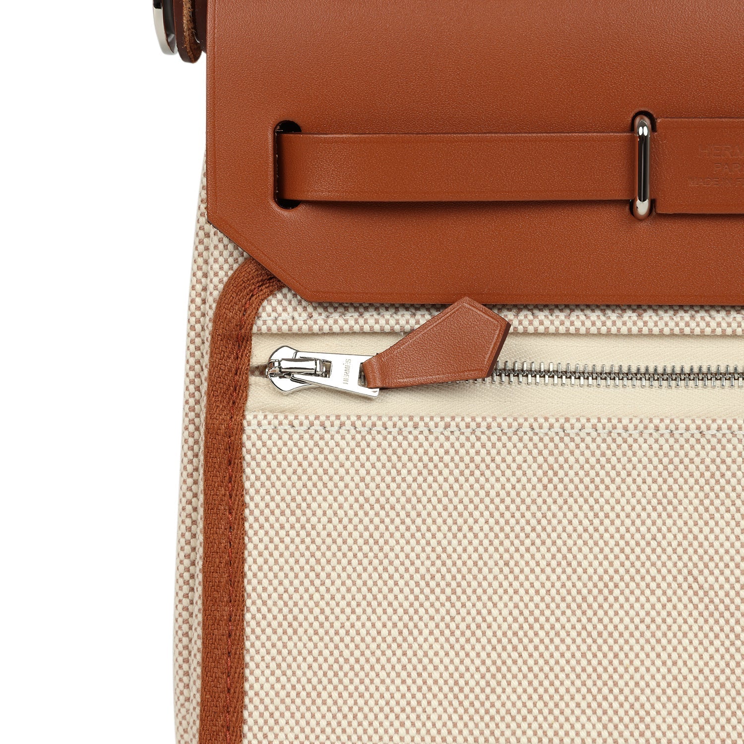 Hermes Herbag Zip 20 Mini Ecru and Beige Toile H Canvas and Fauve Vache Hunter Gold Hardware