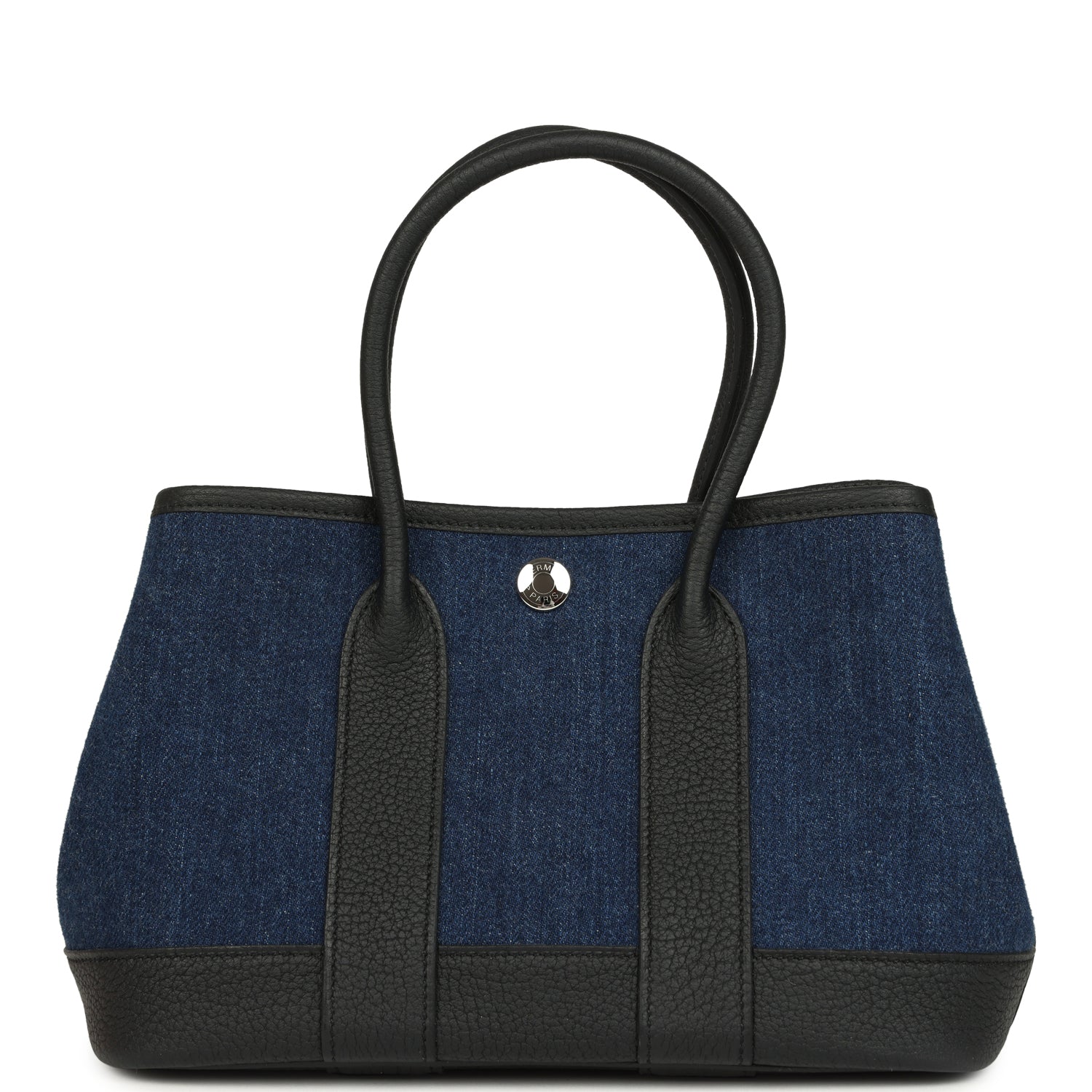 Hermes Garden Party Neo 23 Denim Moyen and Black Negonda Palladium Hardware
