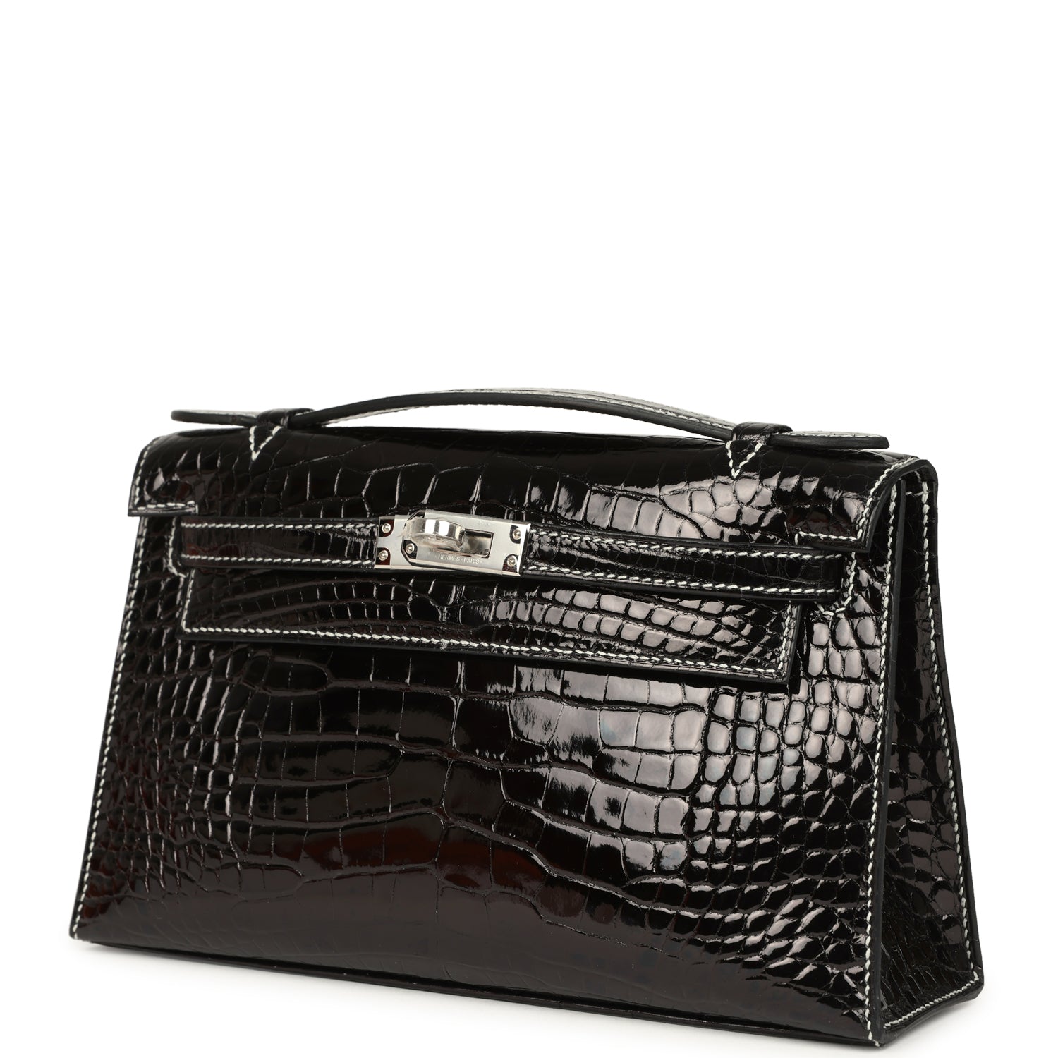 Hermes Special Order (HSS) Kelly Pochette Black Verso Shiny Alligator Palladium Hardware