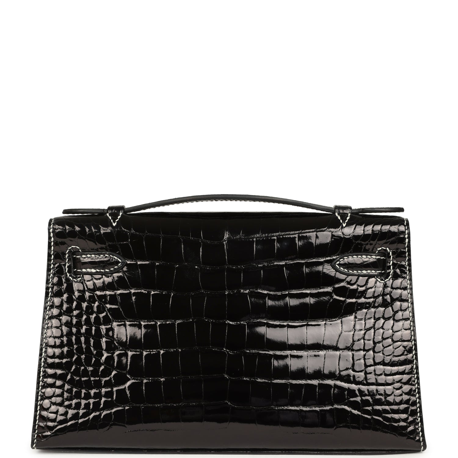 Hermes Special Order (HSS) Kelly Pochette Black Verso Shiny Alligator Palladium Hardware