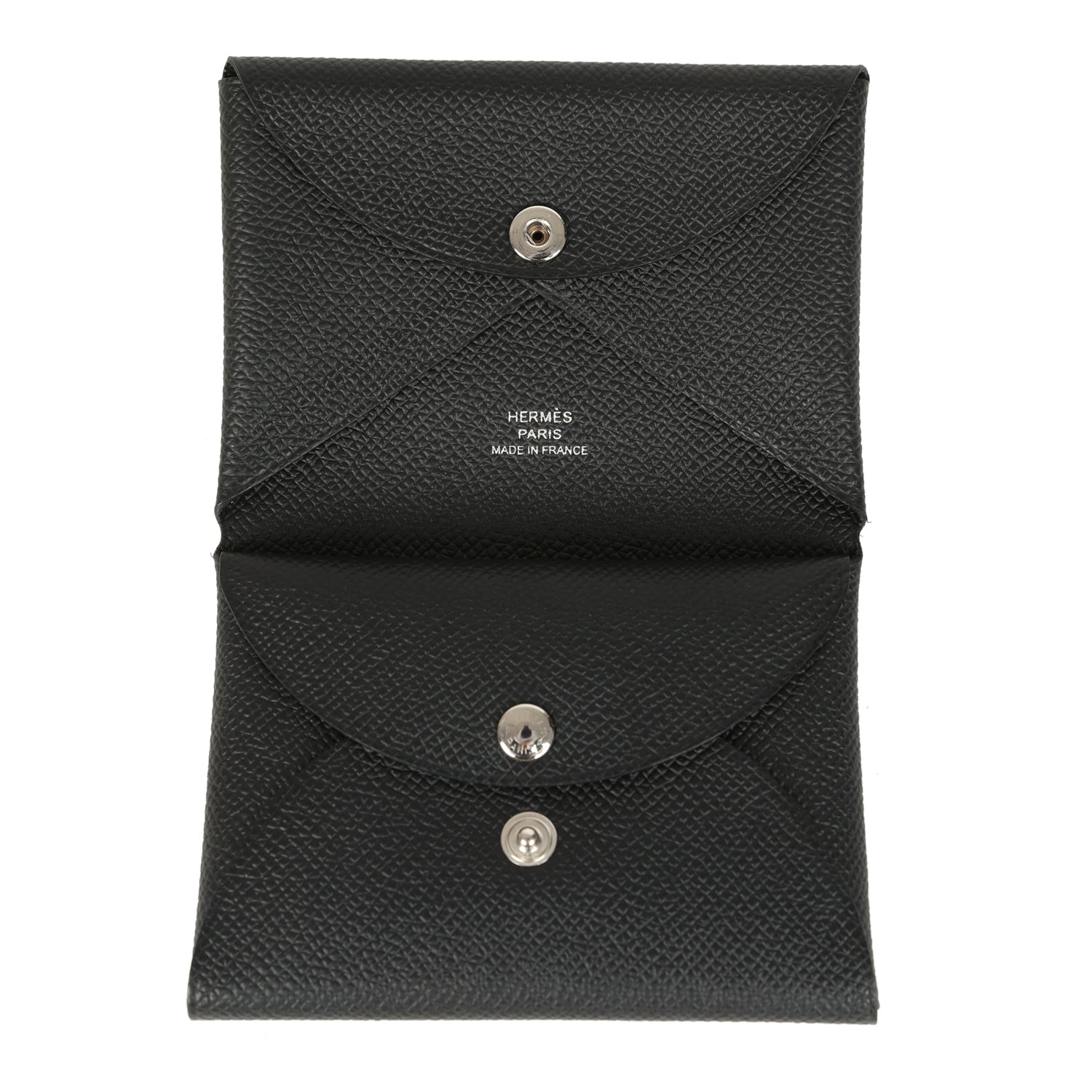 Hermes Calvi Duo Card Holder Black Epsom Palladium Hardware