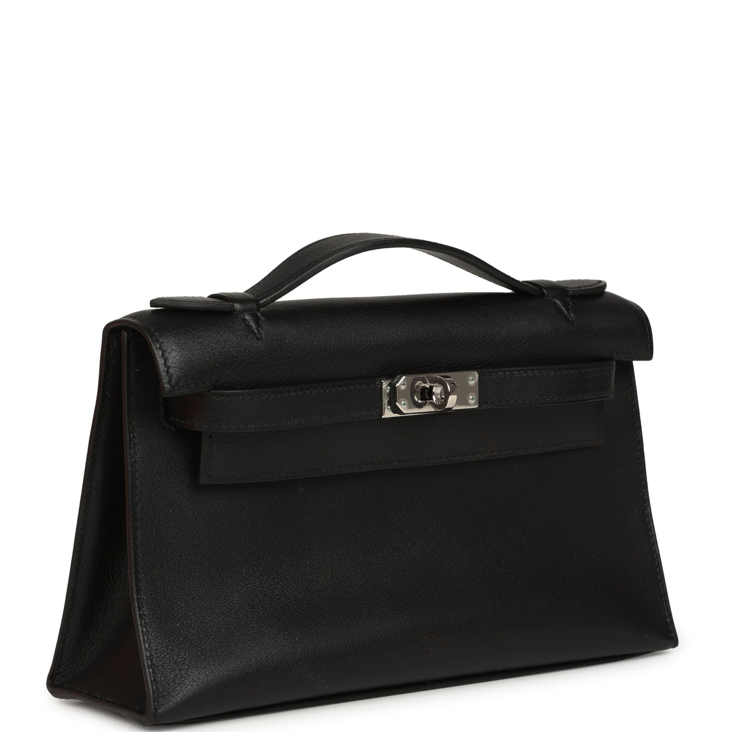 Vintage Hermes Kelly Pochette Black Swift Palladium Hardware