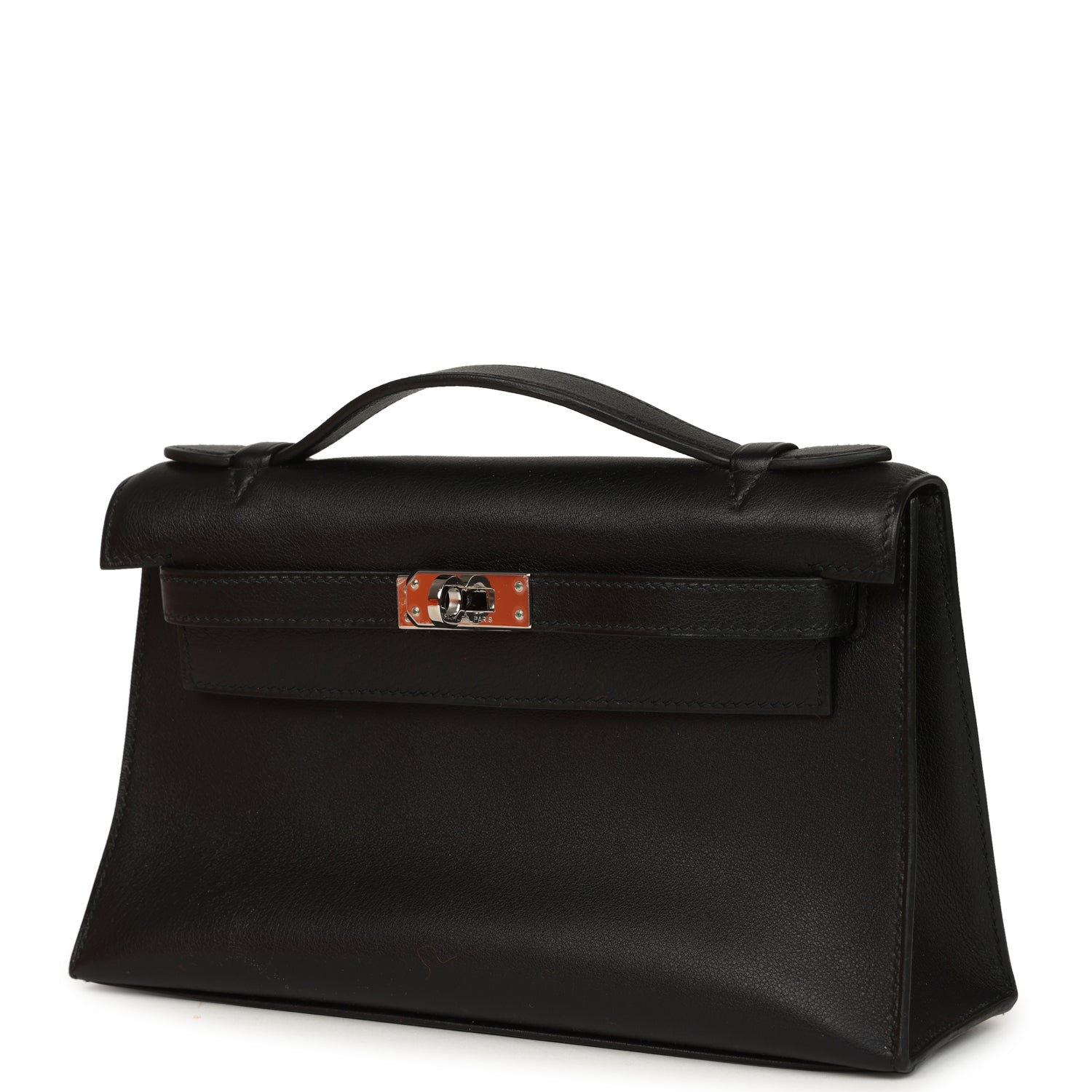 Vintage Hermes Kelly Pochette Black Swift Palladium Hardware