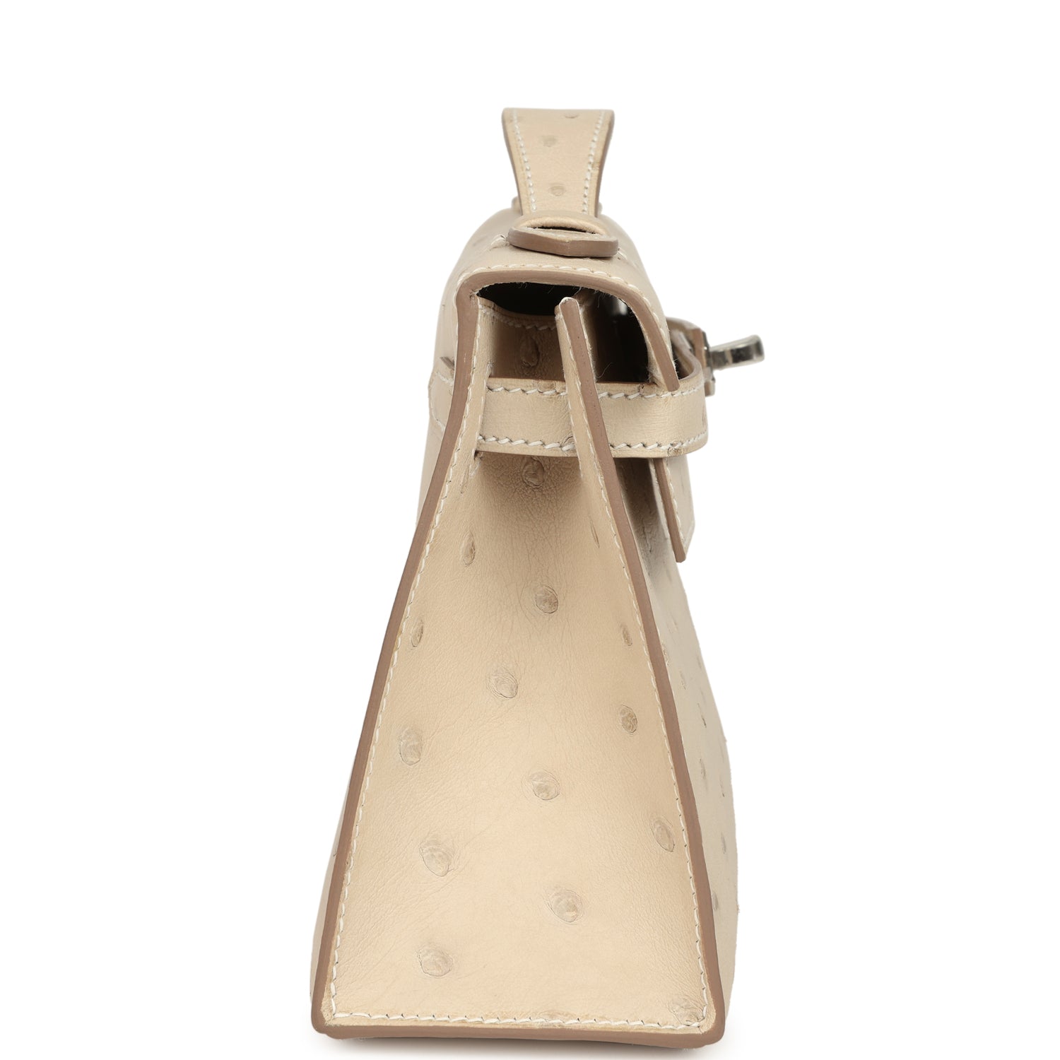 Hermes Kelly Pochette Craie Ostrich Palladium Hardware