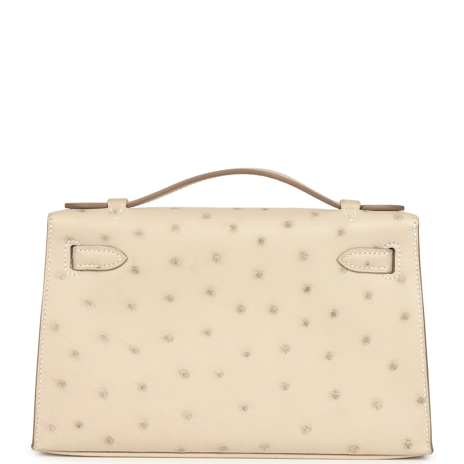Hermes Kelly Pochette Craie Ostrich Palladium Hardware