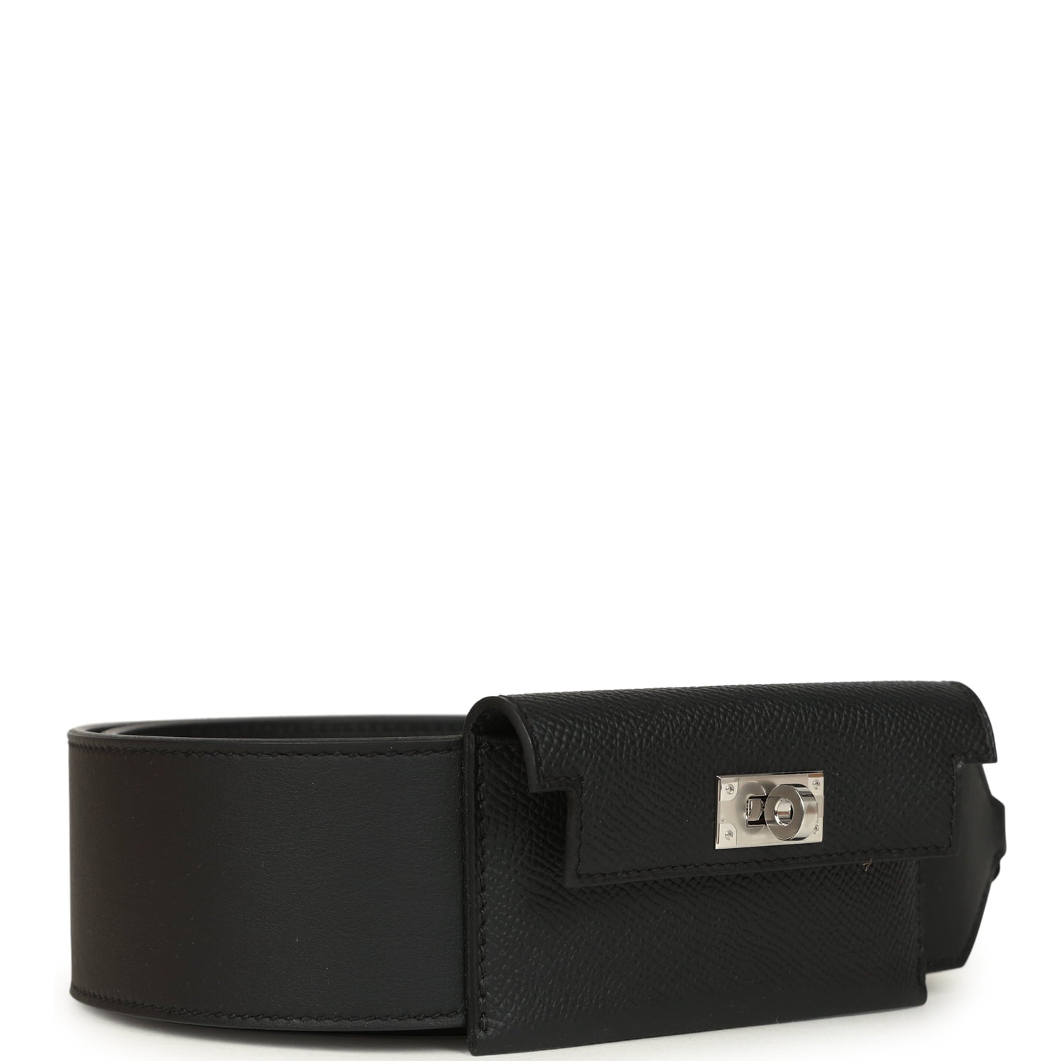 Hermes Kelly Pocket Bag Strap 105CM Black Swift and Epsom Palladium Hardware
