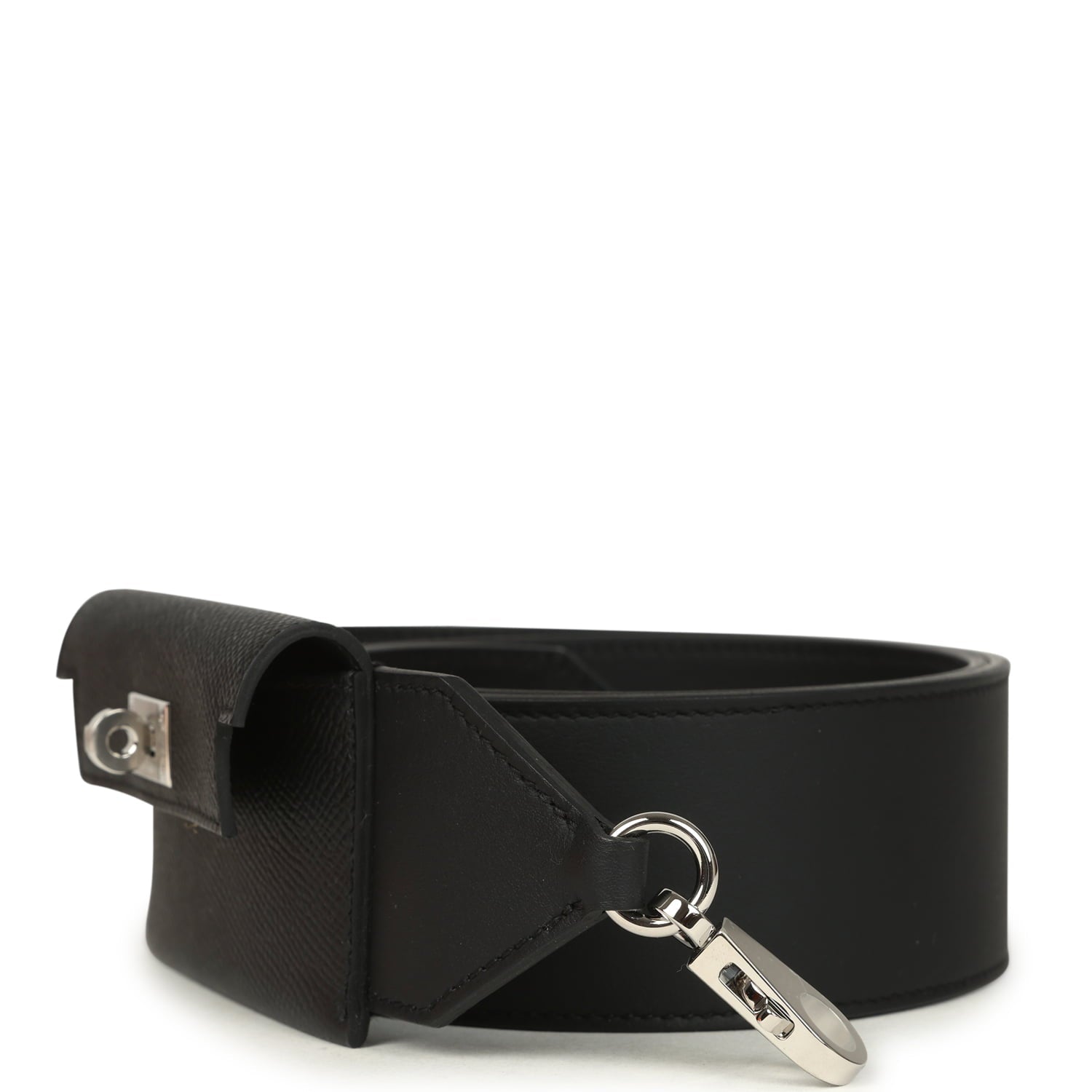 Hermes Kelly Pocket Bag Strap 105CM Black Swift and Epsom Palladium Hardware