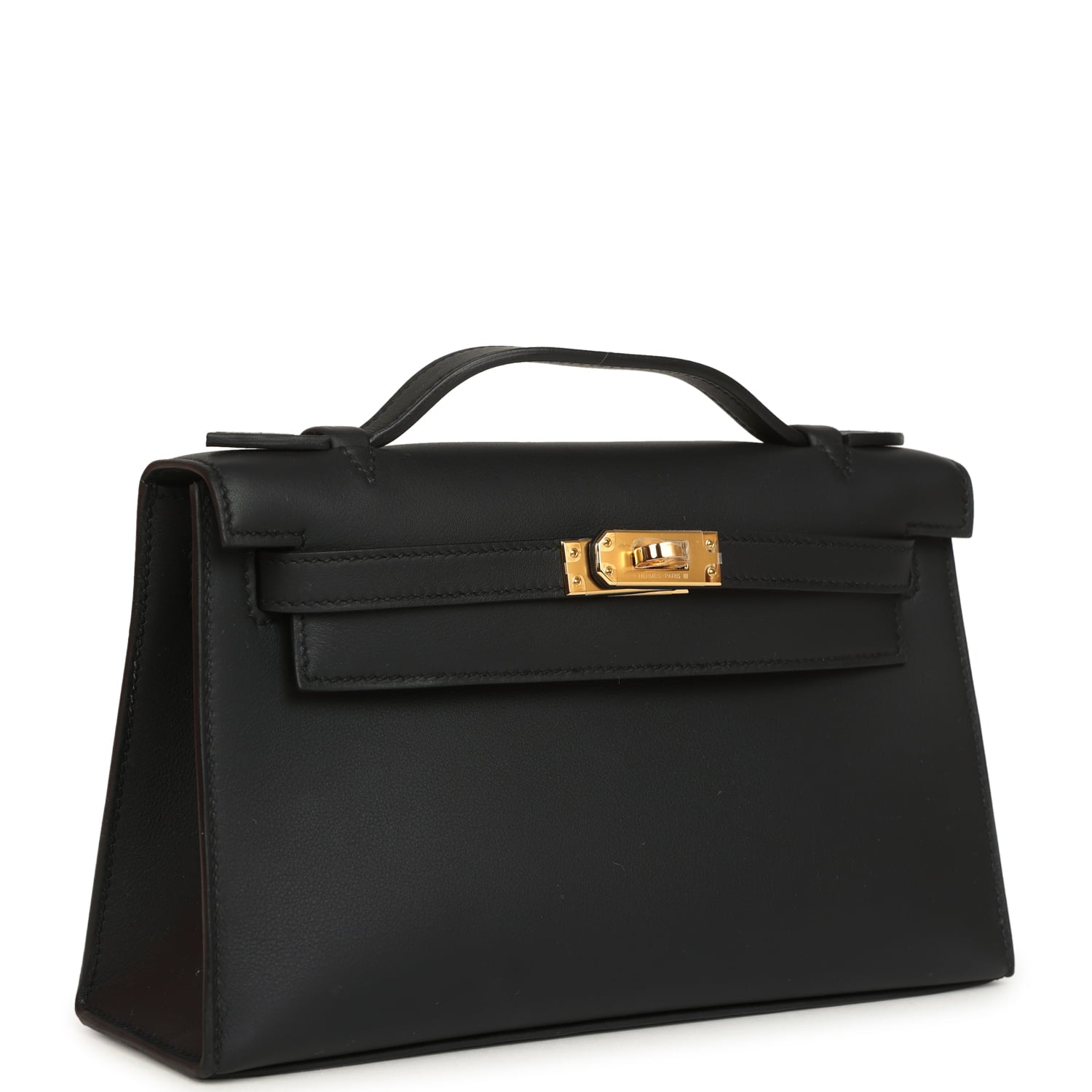 Hermes Kelly Pochette Black Swift Gold Hardware