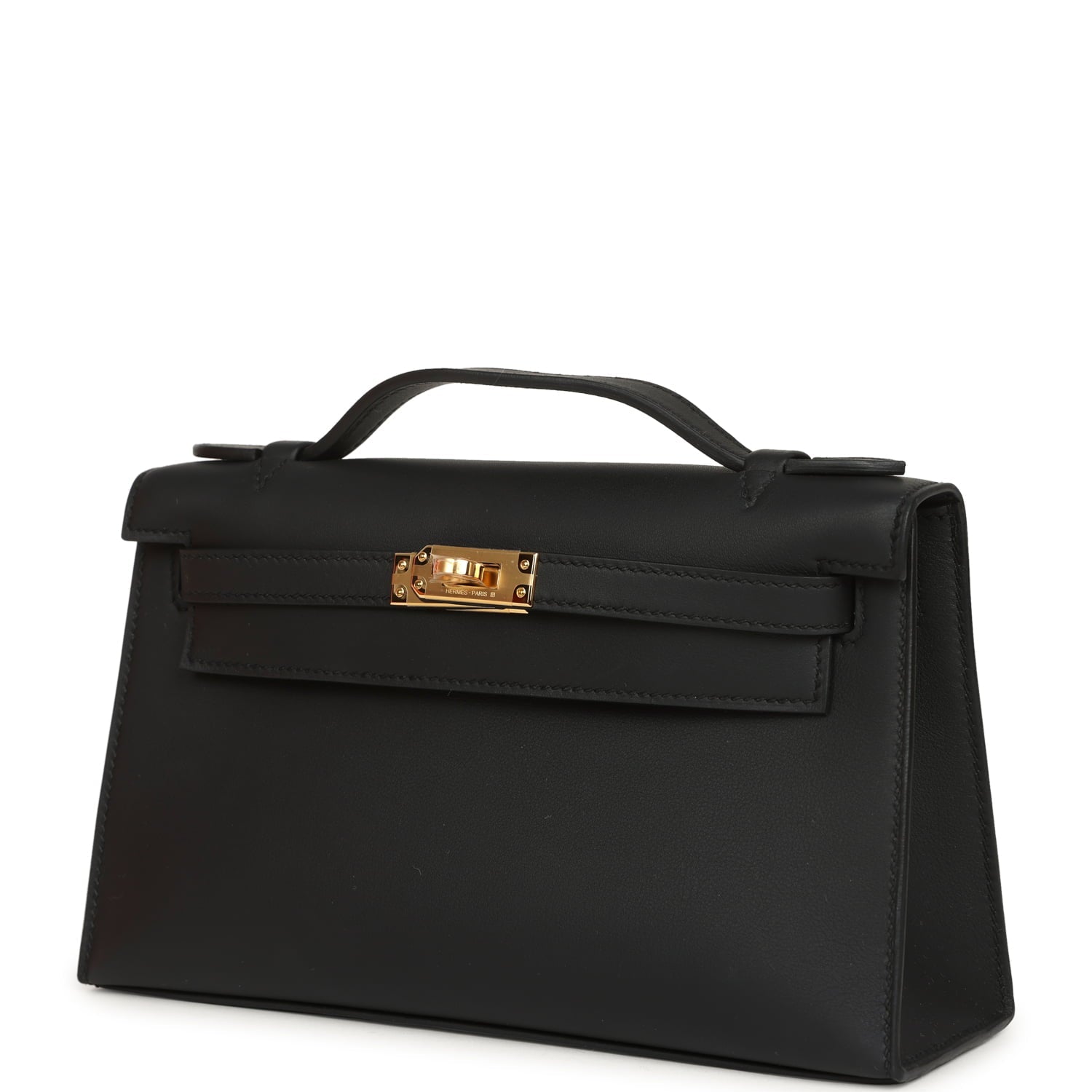 Hermes Kelly Pochette Black Swift Gold Hardware