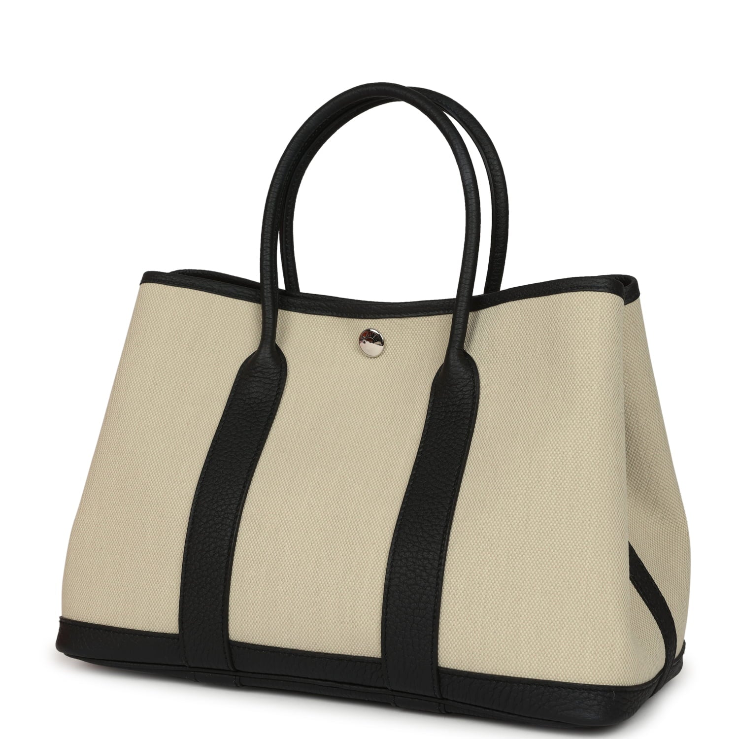 Hermes Garden Party 30 Beton Toile Officier Canvas and Black Negonda Palladium Hardware