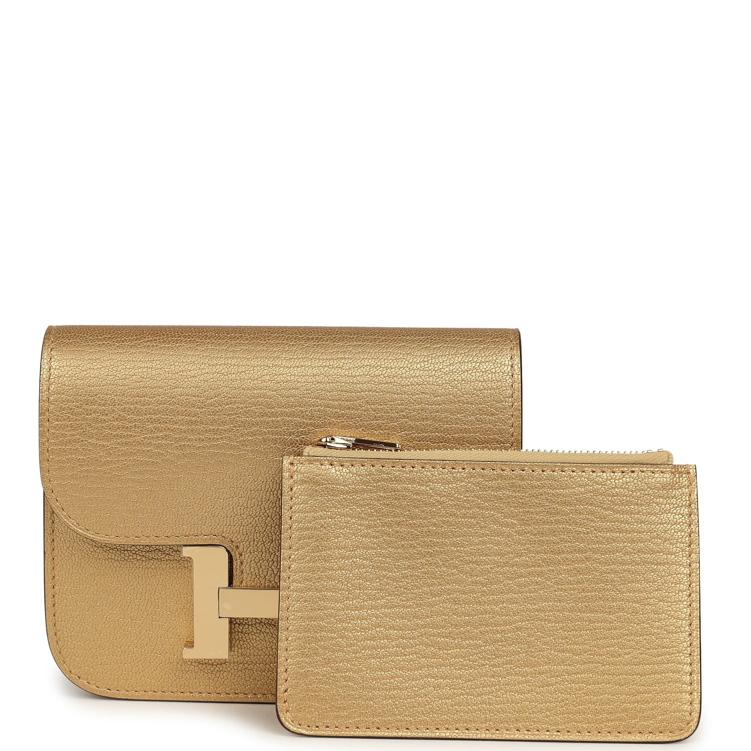 Hermes Constance Slim Wallet Dore Chevre Chamkilight Permabrass Hardware