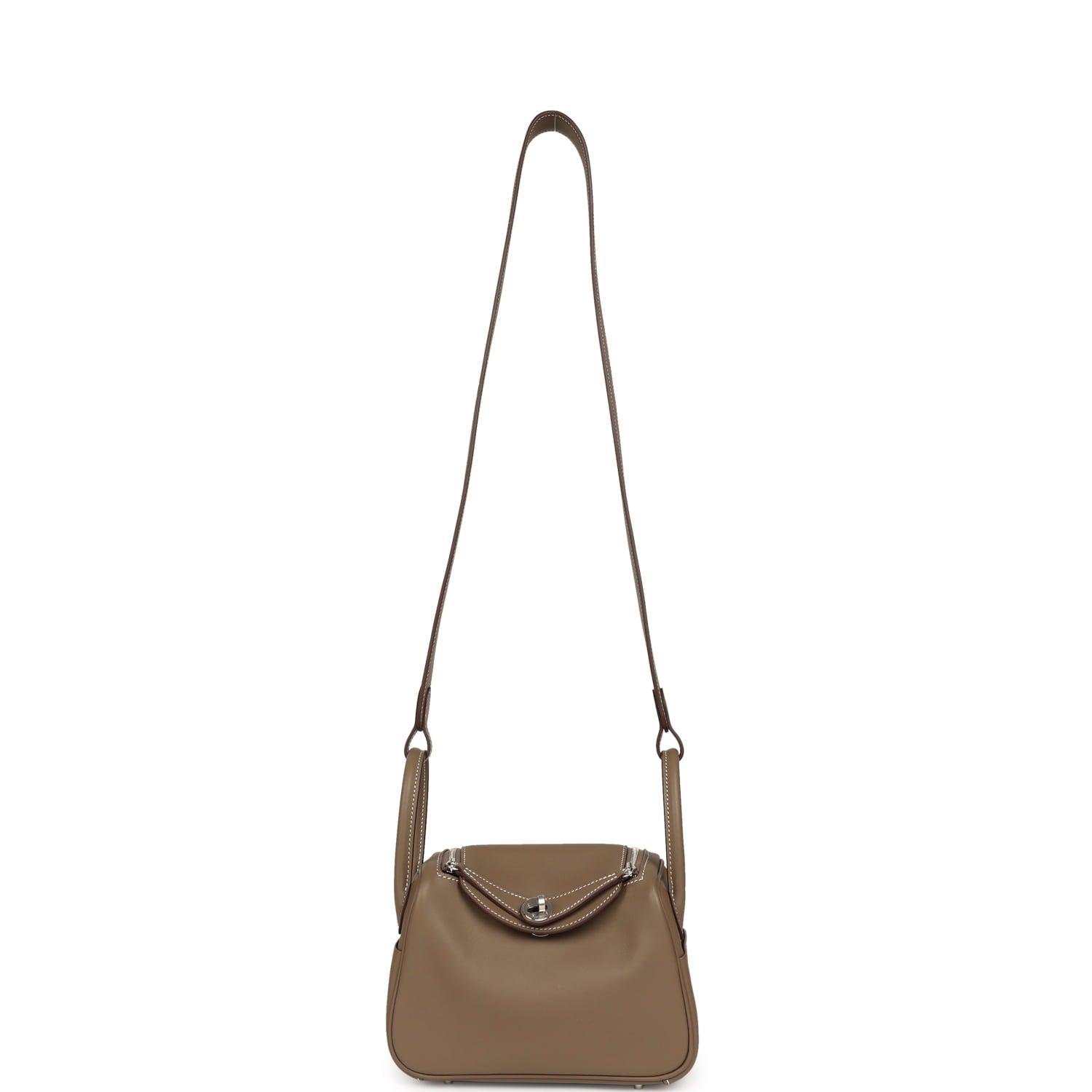 Hermes Mini Lindy II Etoupe Swift Palladium Hardware