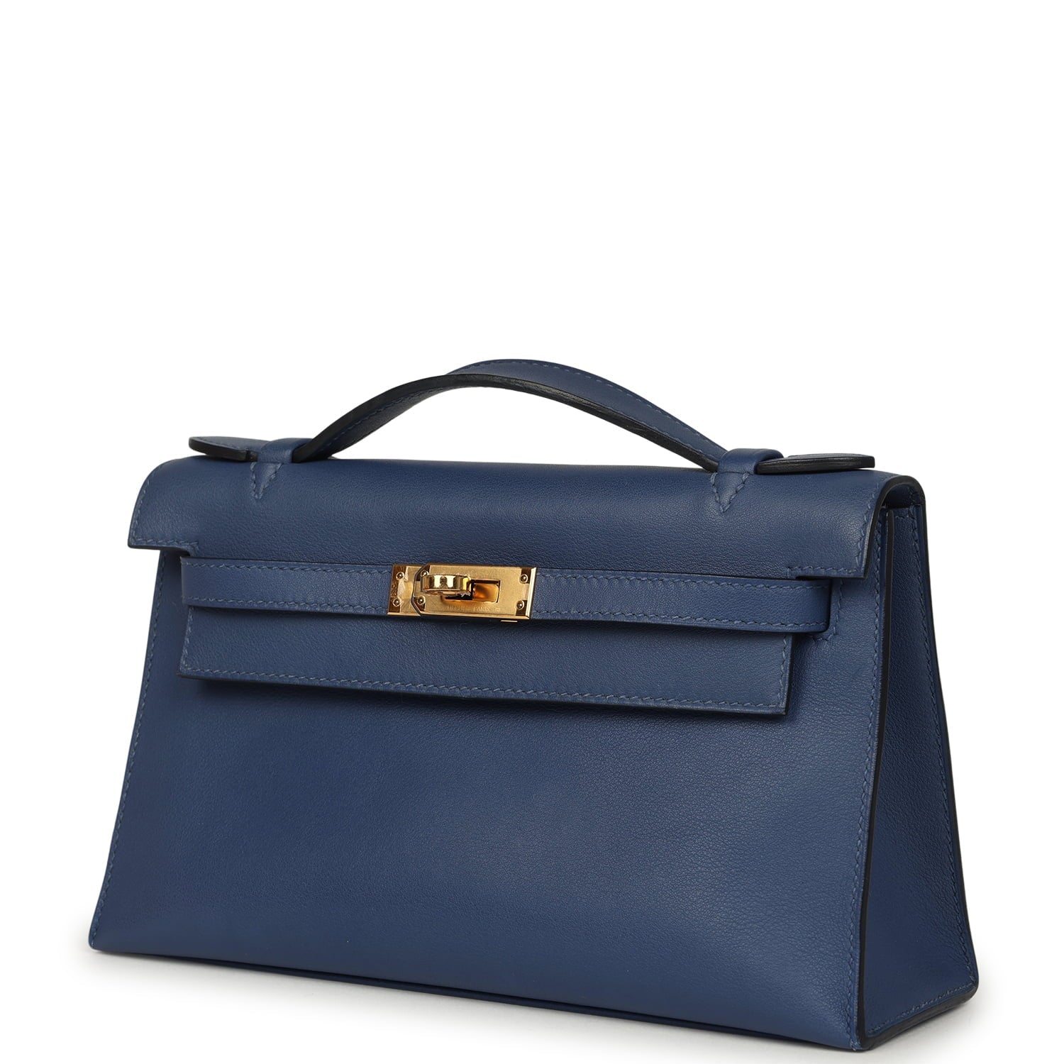 Pre-owned Hermes Kelly Pochette Bleu Brighton Swift Gold Hardware