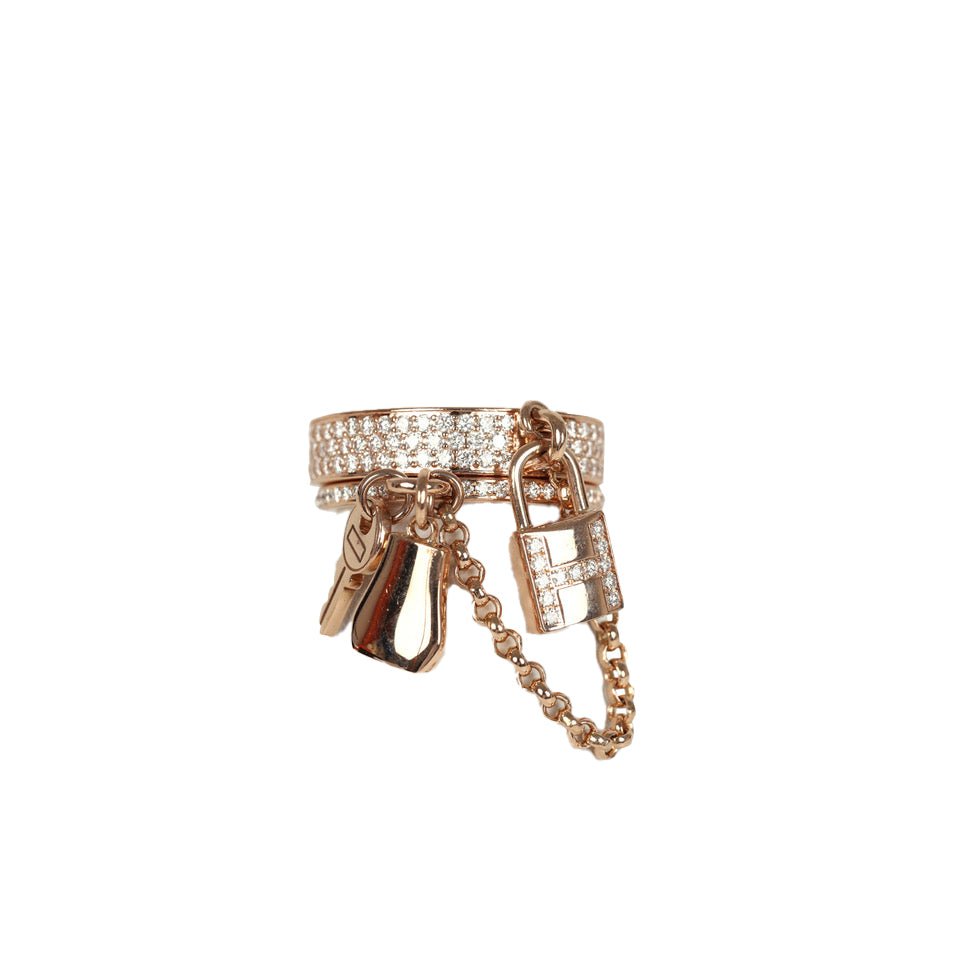 Pre-owned Hermes Kelly Cadenas Double Ring 18K Rose Gold & Diamonds