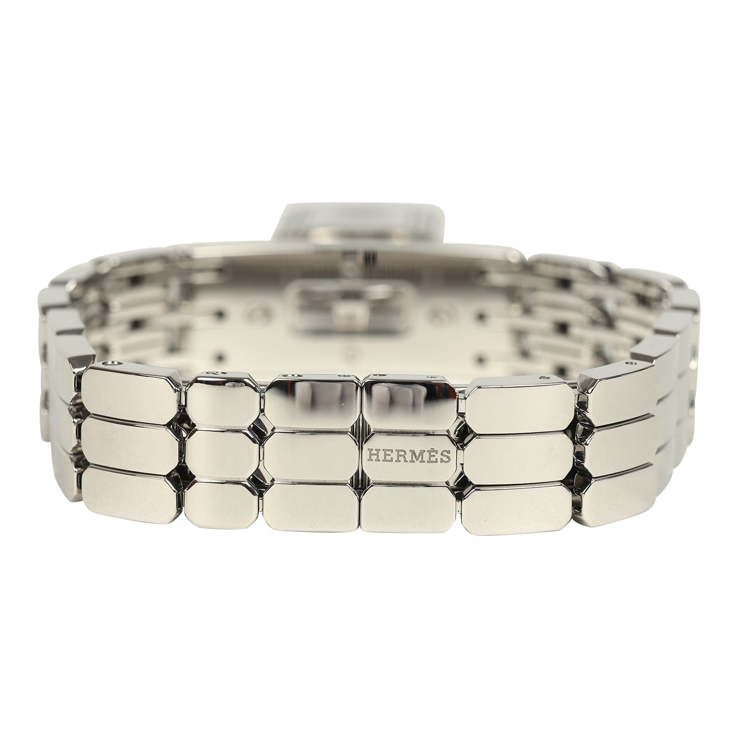 Hermes Kelly Watch Mini Model 16mm White Mother of Pearl, Stainless Steel Hardware and White Diamonds