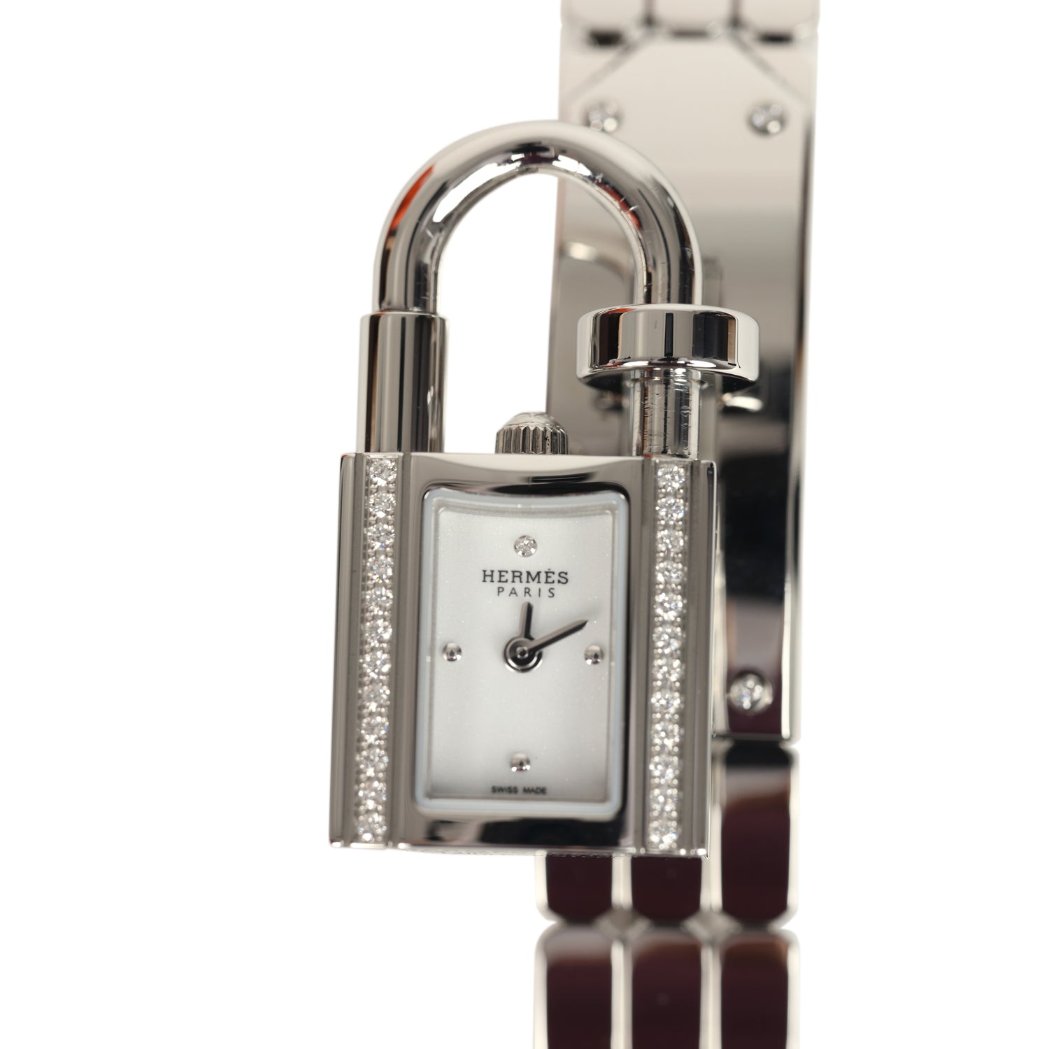 Hermes Kelly Watch Mini Model 16mm Stainless Steel Hardware & White Diamonds